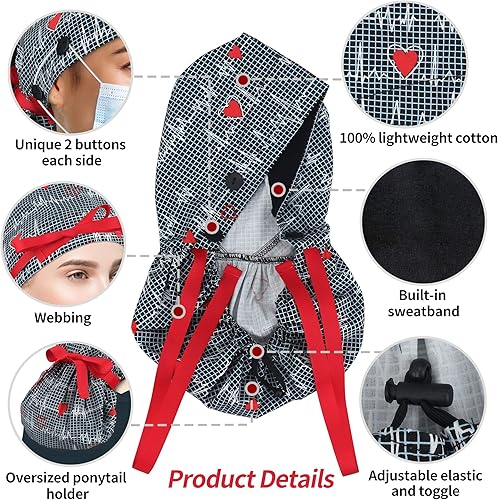 Miniatura 168 de ABAMERICA Gorras quirúrgicas para mujer, gorro de enfermera, soporte funcional para cola de caballo para cabello largo, individual o forrado