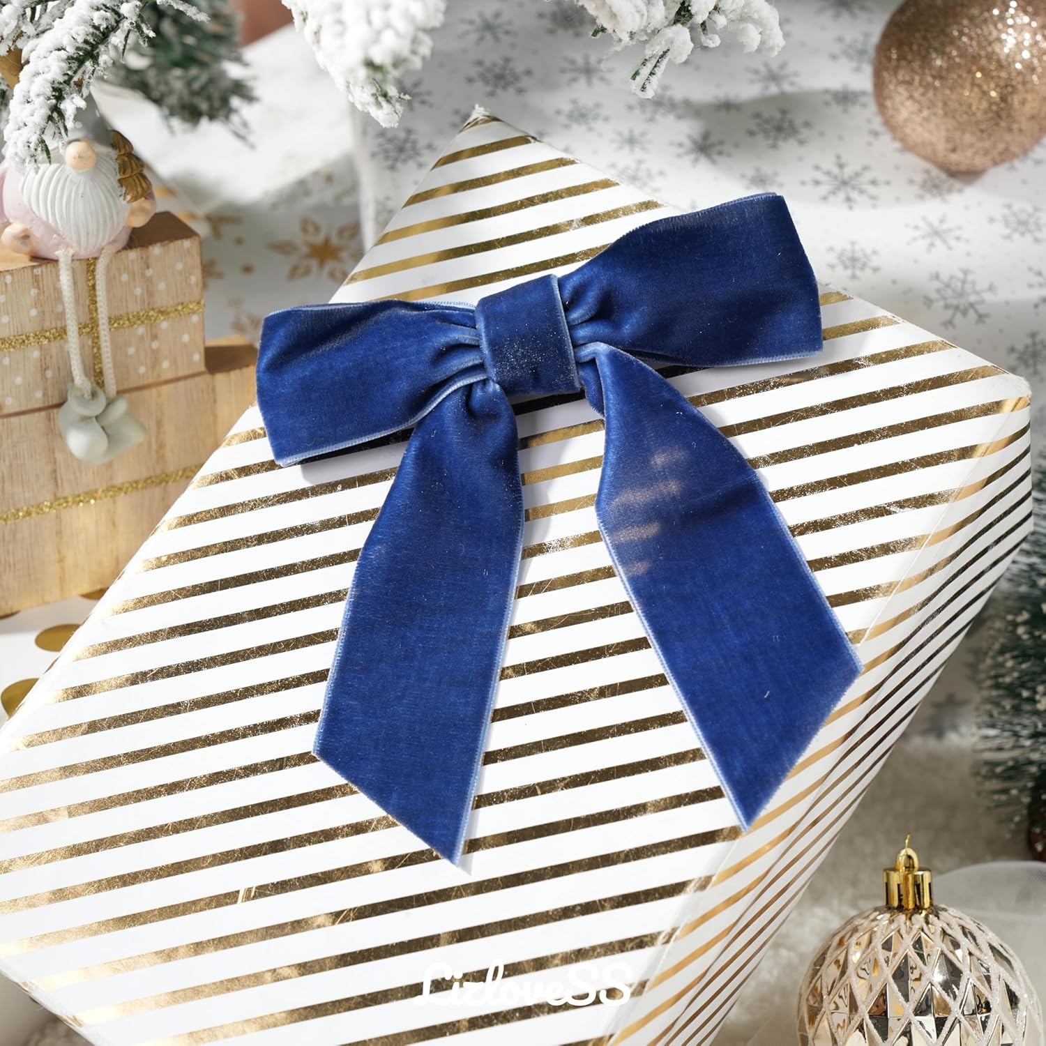 Navy Blue Velvet Ribbon Christmas Bow 5 Inch, Pack of 12 image 5