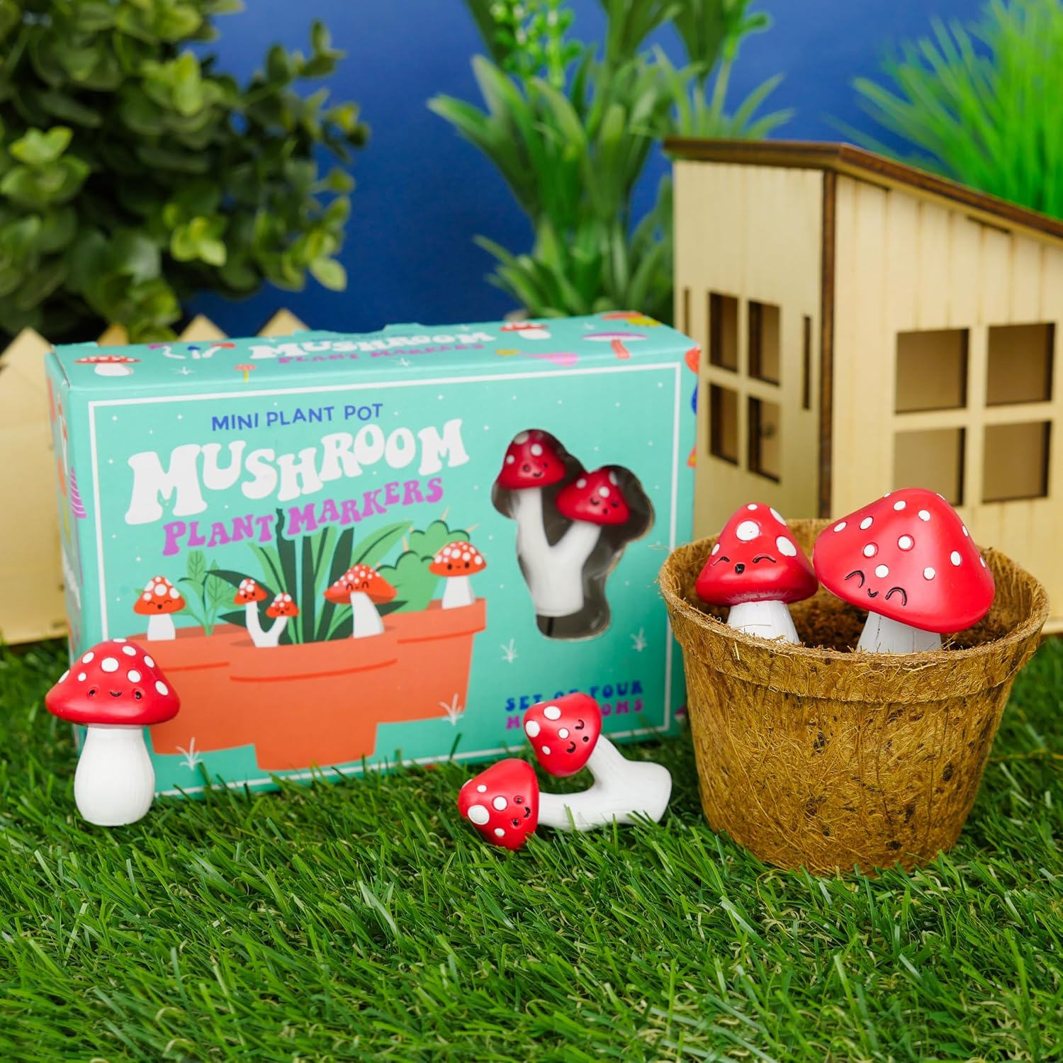 Set of 4 Mini Plant Pot Mushrooms - Novelty Markers for Your Garden Decor - Indoor Plant Gift