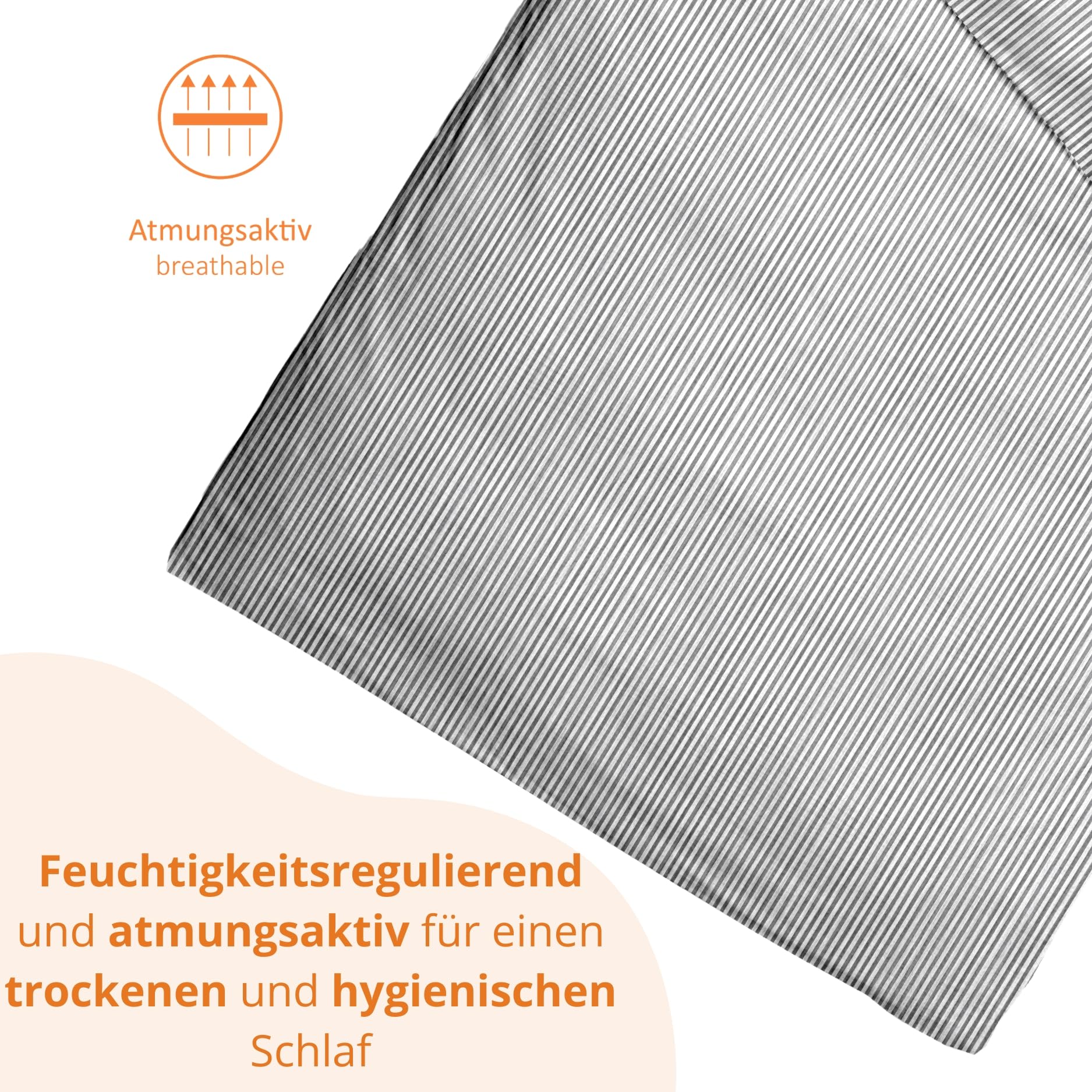 sleepling Musselin Bettwäsche, Bettbezug 135x200 cm + Kissenbezug 80x80 cm, 2-teiliges Set, 100% Baumwolle, Weiche Sommerbettwäsche, Made in EU, Oeko-TEX, Waschbar bis 60 Grad, Gestreift Grau Weiß