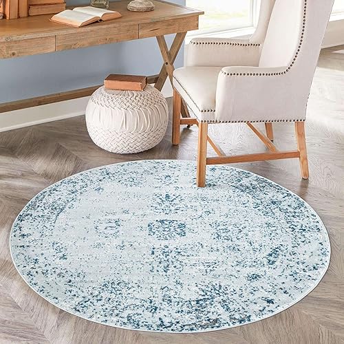 Miniatura 8 de Rugs.com Alfombra de la colección Monte Carlo, alfombra redonda de 8 pies, color azul claro, mediana perfecta para cocinas y comedores
