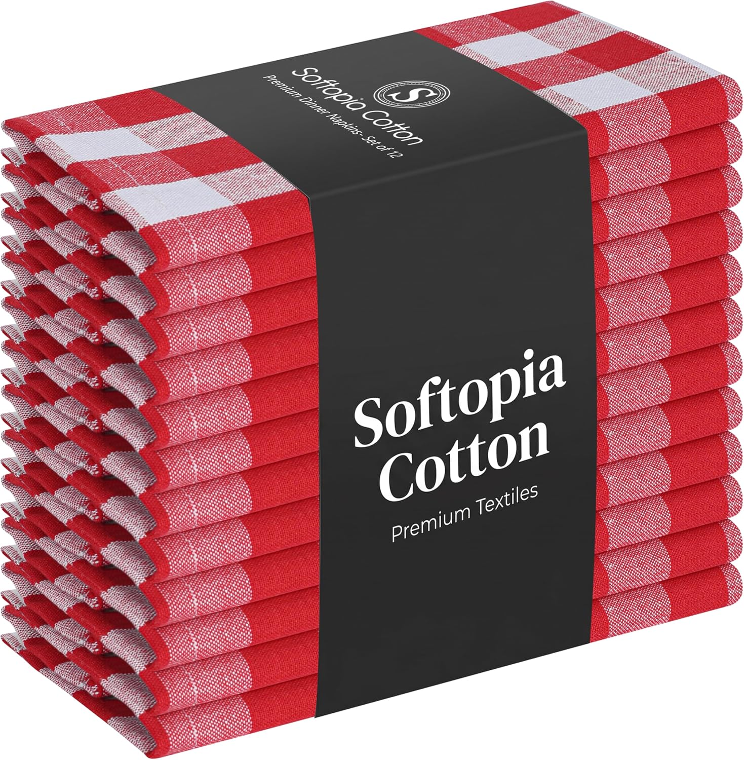 Cloth Napkin 100% Cotton 18Inch x 18Inch Decorative Washable Houndstooth Check Napkins Table Napkin for Dining, Kitchen, Parties & Camping - Black (Set of 12)
