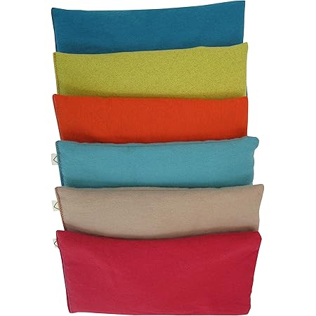 Peacegoods Unscented Organic Flax Seed Eye Pillow - Pack of (6) - Soft Cotton Flannel 4 x 8.5 - Flannel - Teal Green Aqua red Beige Orange