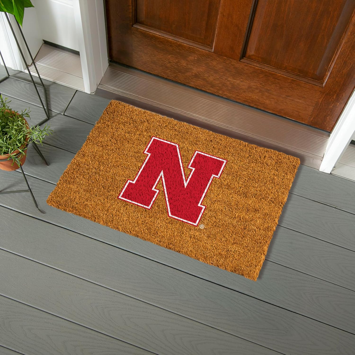 Team Sports America NCAA University of Nebraska Coir Doormat 36"x24", Official Full Color Team Logo, Extra Large Front Door Mat, Outdoor Indoor Entrance Rug, Non-Slip Welcome Mat for Porch Patio