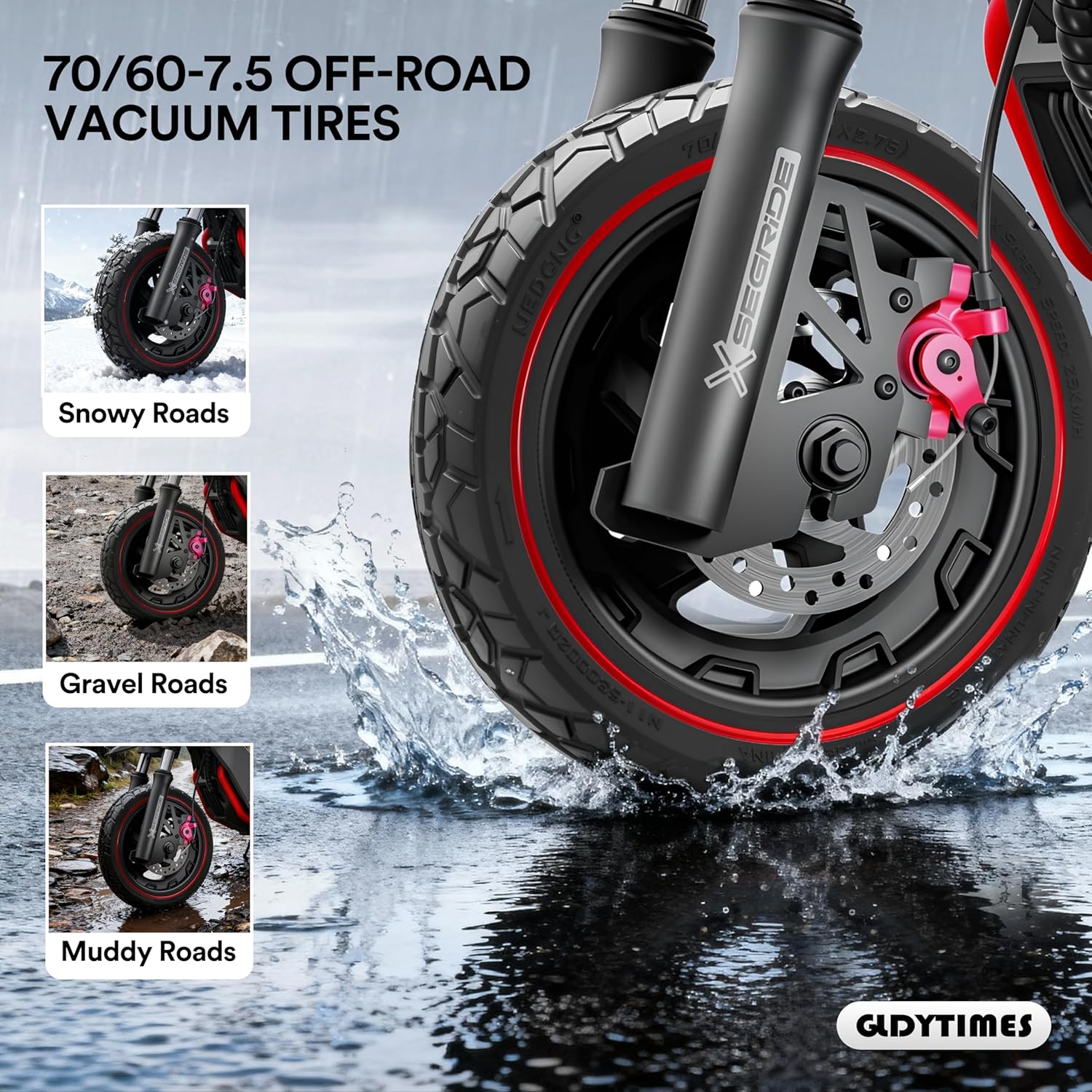 70/60-7.5 Solide Tire,Fits Ninebot by Segway MAX G3 / ZT3 / ZT3 Pro Kickscooter,11 Inch (11x2.75) Tubeless Tire,Red