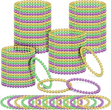 Ecally 240 Pcs Mardi Gras Throws Beaded Bracelets Bulk Carnival Party Metallic Bead Bracelets Accessories Women Men Bead Armlets Set for Mardi Gras Masquerade Carnival Cosplay Holiday Party Supplies