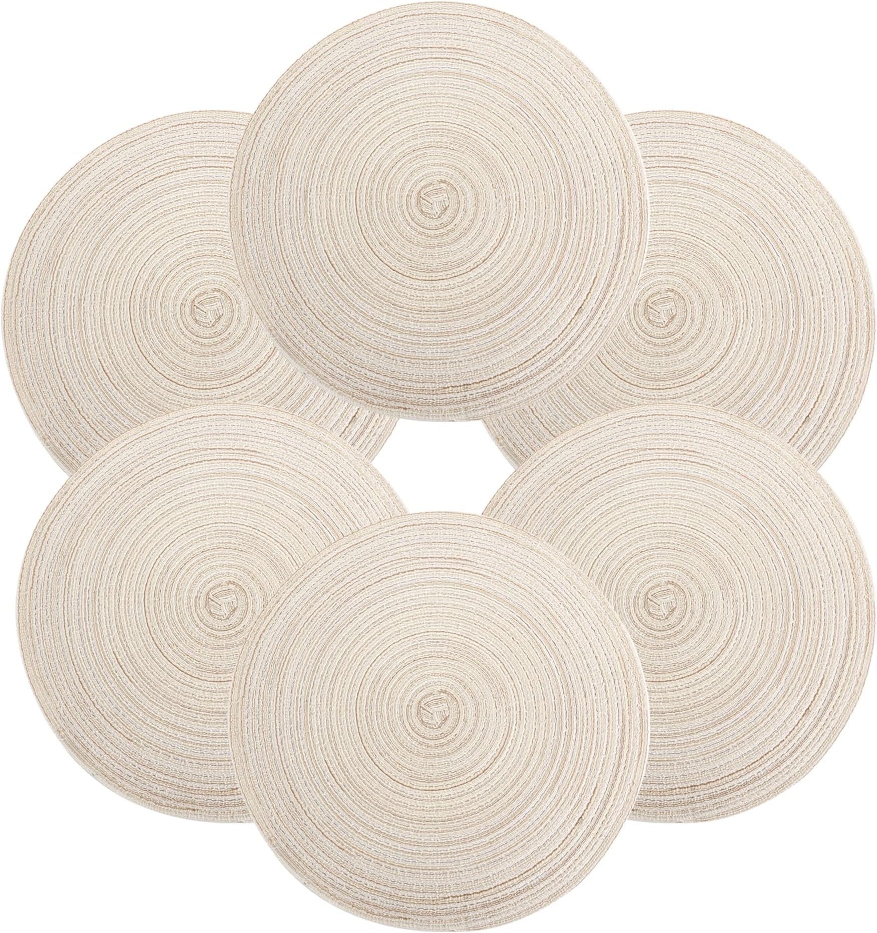 6 Stück Runde Platzsets 38,1 Cm - Beige Geflochten Für Innen Und Außen