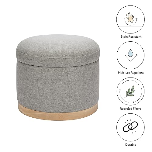 Miniatura 17 de Babyletto Naka - Otomana de almacenamiento en tejido ecológico color crema de alto rendimiento, con base de madera clara, repelente al agua y Crema