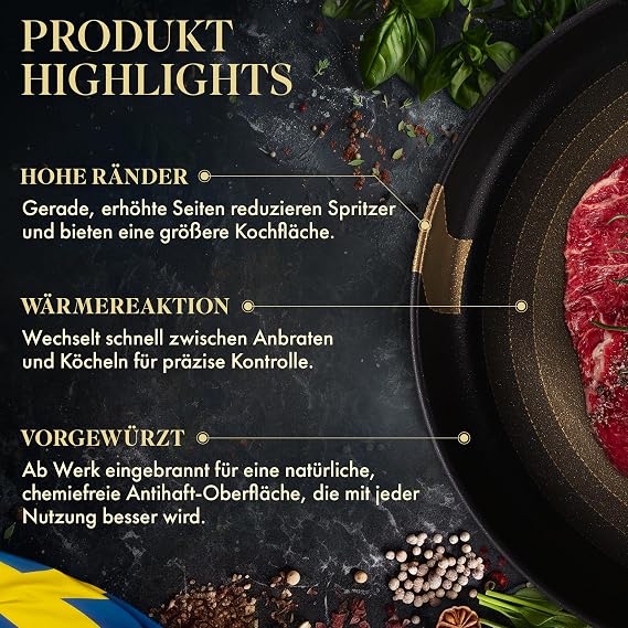 Kockums Jernverk Carbon Steel Frying Pan 30 cm - Carbon Steel - Factory Fired - PFAS-Free - Induction Gas Ceramic Hob & Oven - Made in Sweden