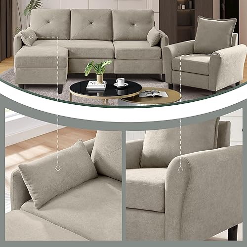 Miniatura 3 de Juego de sofá seccional de 77", sofá convertible y silla de acento, sofá pequeño en forma de L de 3 asientos con otomana de almacenamiento