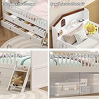 Vista 104 de Modern Full Size Platform Bed Storage Headboard and Safety Guardrail for Kids, Function Wood Platform Bed Frame with Built-in LED Light for Boy