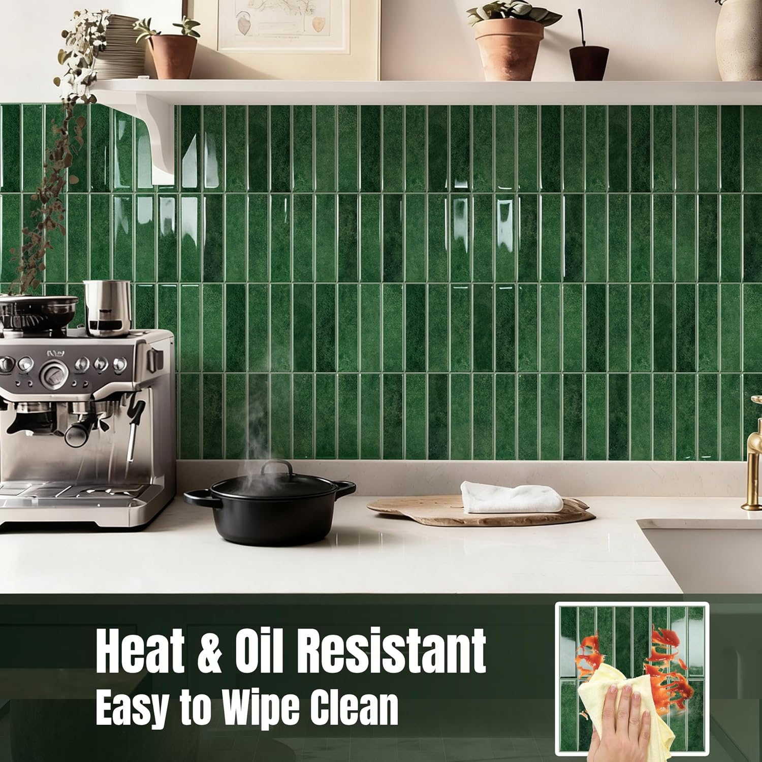 20 Sq.Ft Peel and Stick Backsplash Forest Green 3D Gel Subway Tiles, Waterproof Heat Resistant for Kitchen Fireplace, Thicker Wallpaper Renter Friendly, 20 Sheets 12"x12"
