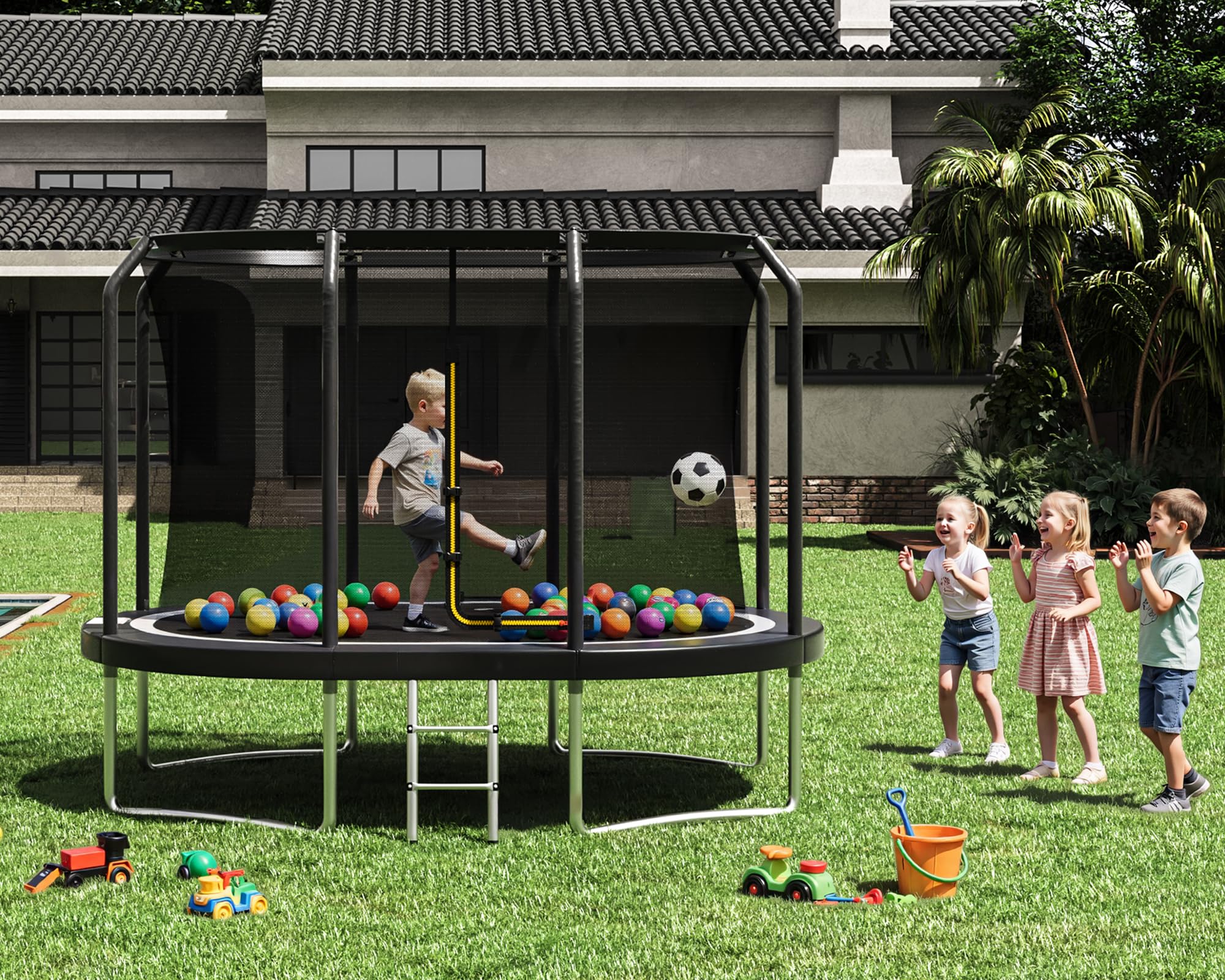 Devoko Trampoline d'extérieur - Grand Ovale 10 x 7FT 12 x 8FT, Trampoline Familial 3 en 1 avec Filet de sécurité, Cadre métallique Robuste, adapté aux Enfants et aux Adultes