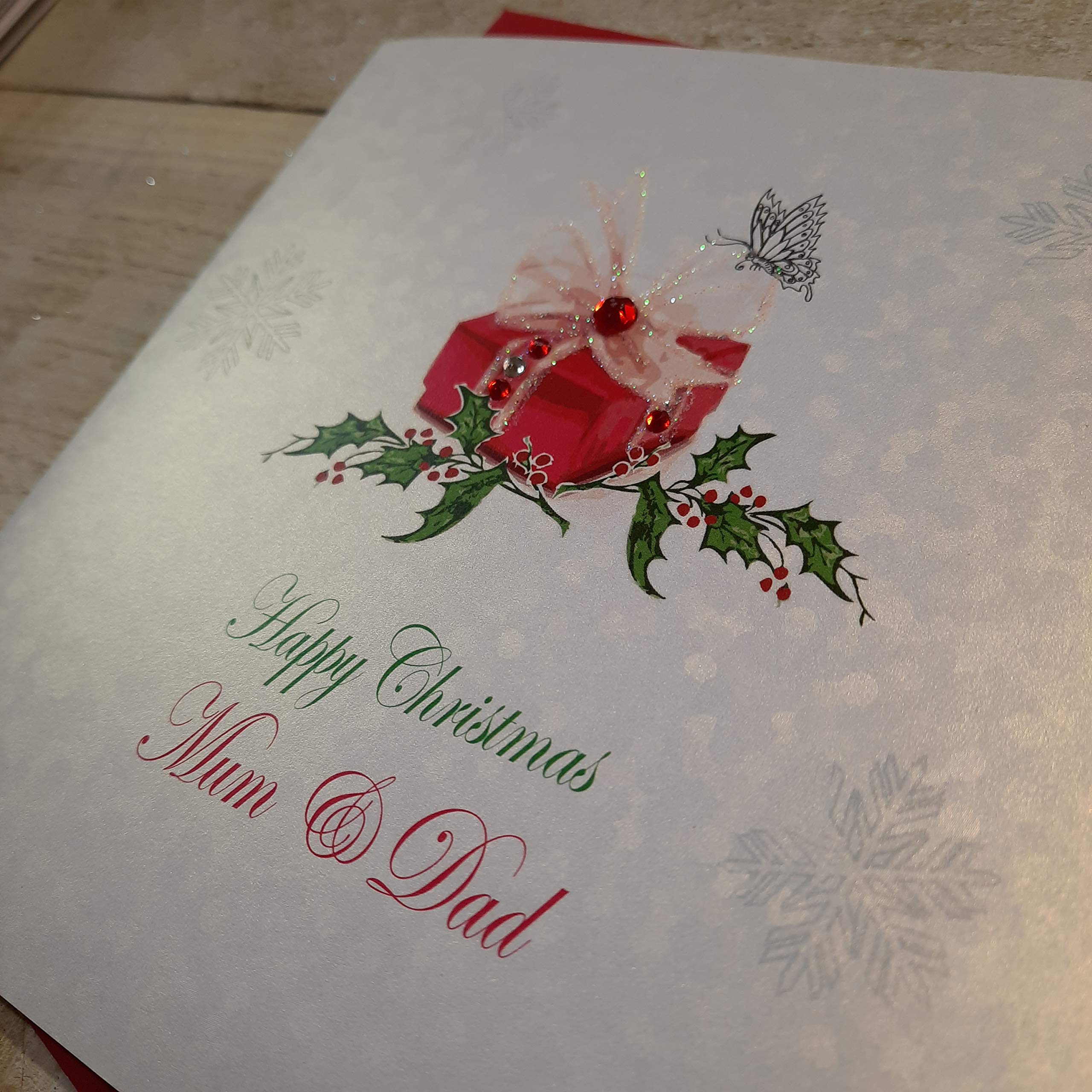 White Cotton Cards – Handgemachte Weihnachtskarte Mit Glitzer & Strass, 16x16 Cm