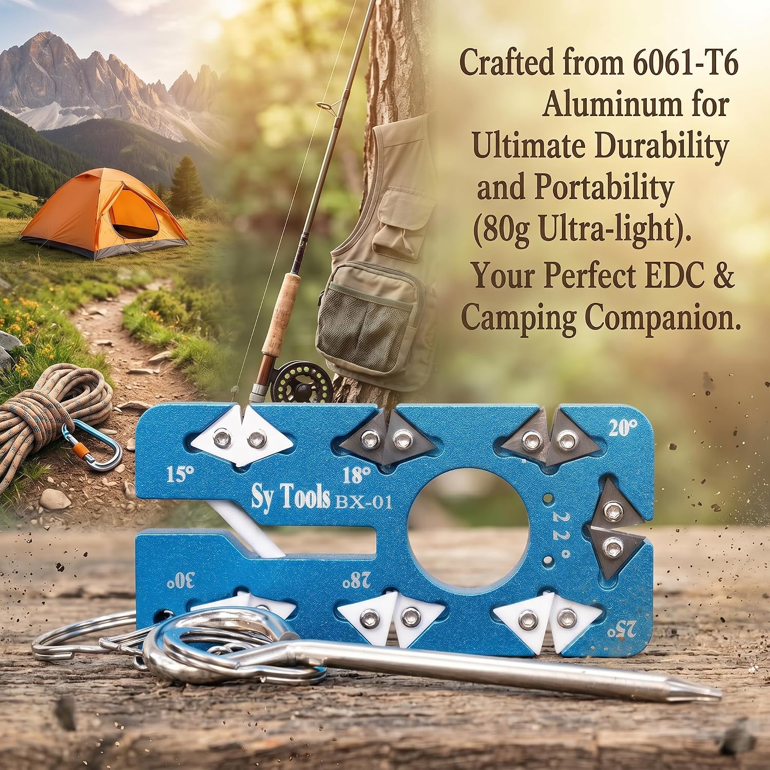 7-Angle Knife Sharpener, Portable EDC Tool - with Tungsten & Ceramic Stones