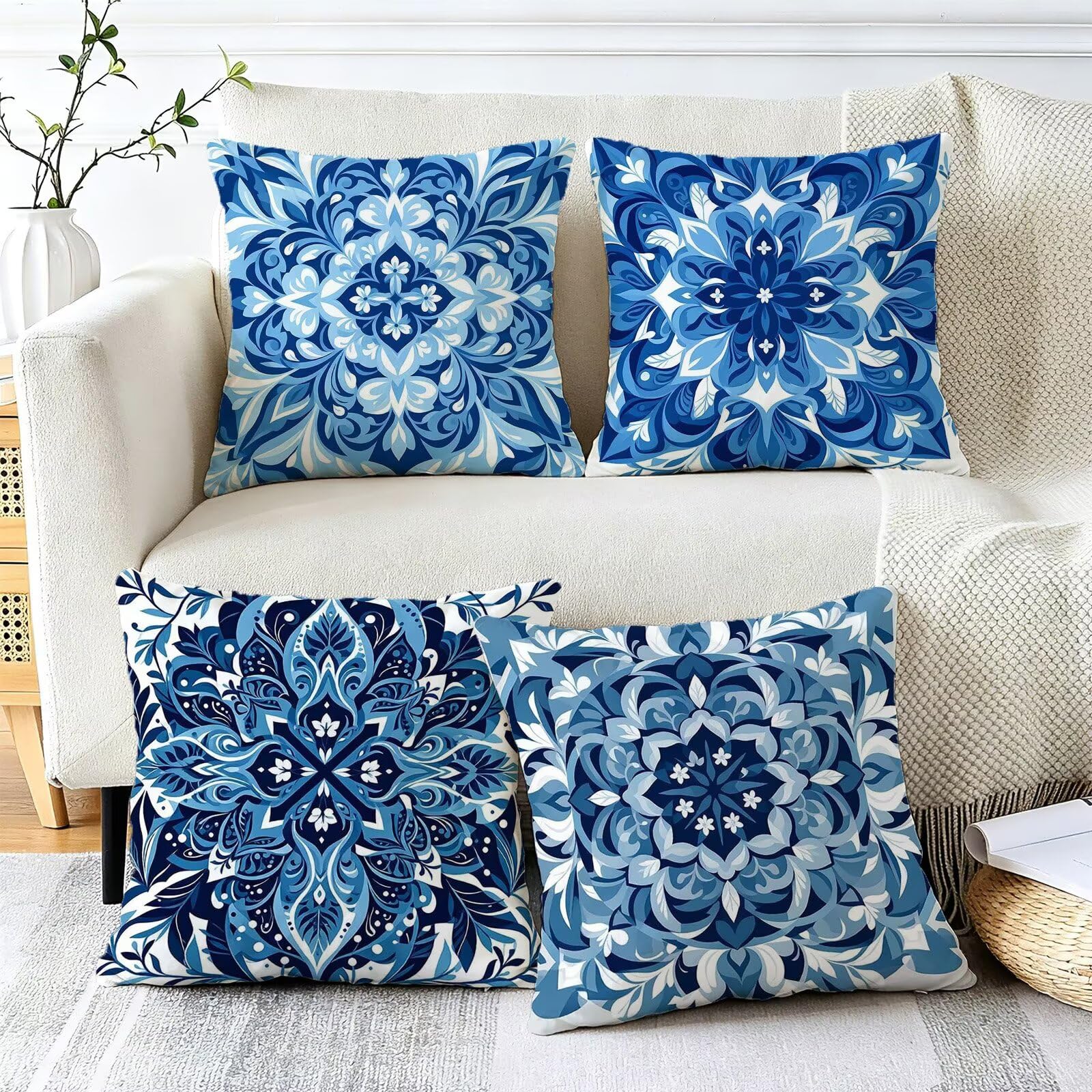 Cojines Exterior Azul Funda Almohada 45x45 Impermeables Juego de 4, Cod-518