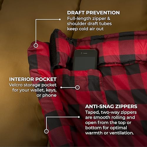Miniatura 5 de TETON Sports Saco de dormir Deer Hunter saco de dormir cálido y cómodo ideal para acampar incluso en estaciones frías marrón cierre derecho marrón