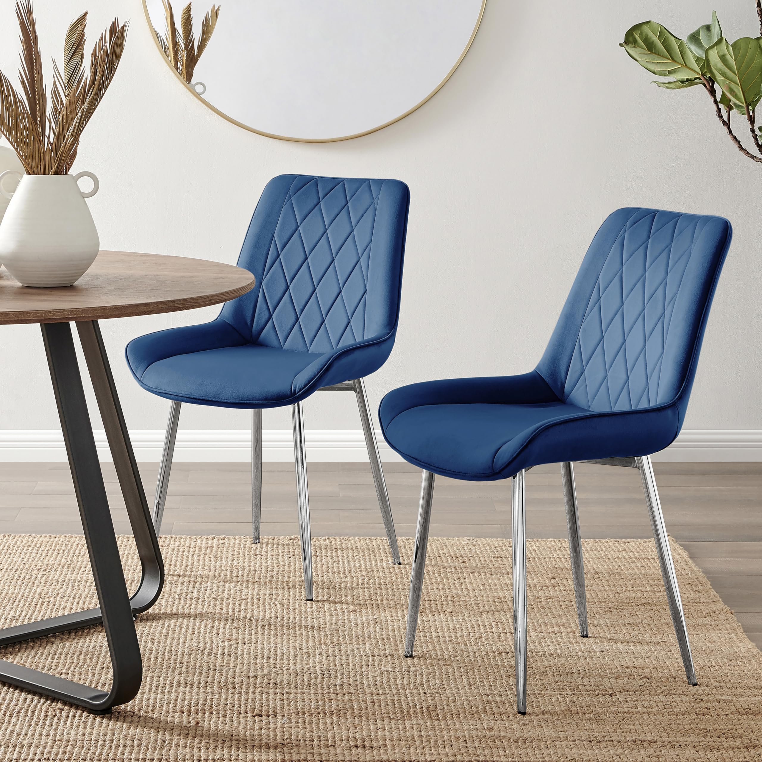 Furniturebox UK 2x Pesaro Navy Velvet Silver Chrome Metal Leg Modern Contemporary Luxury Dining Kitchen Chairs