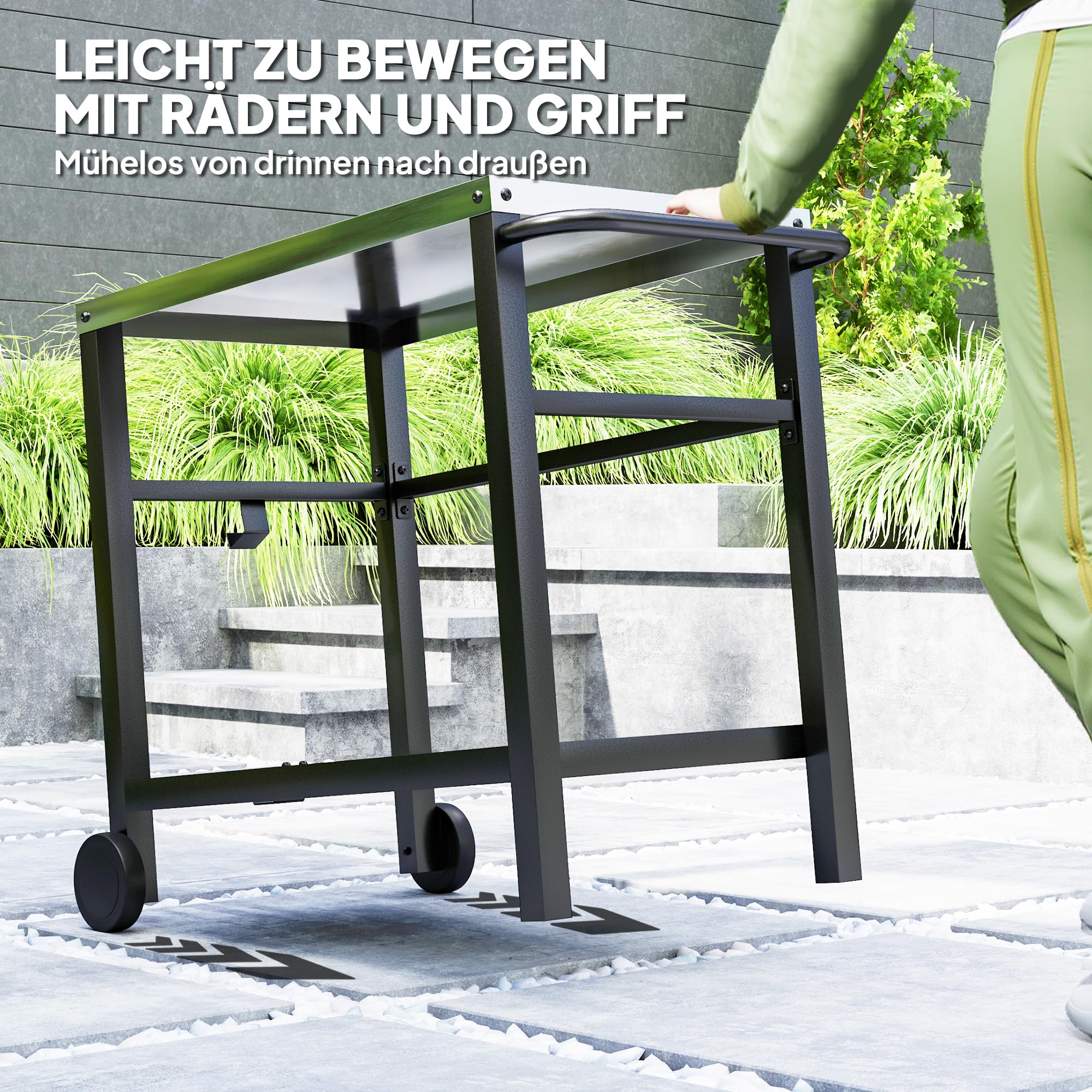 Outsunny Grillwagen 2-Etagen Servierwagen mit Arbeitsfläche Ablagen Haken Räder, BBQ Grilltisch aus Edelstahl, Grill Beistelltisch, Outdoor Rollwagen für Garten, Terrasse, Grill, 102 x 56 x 81cm