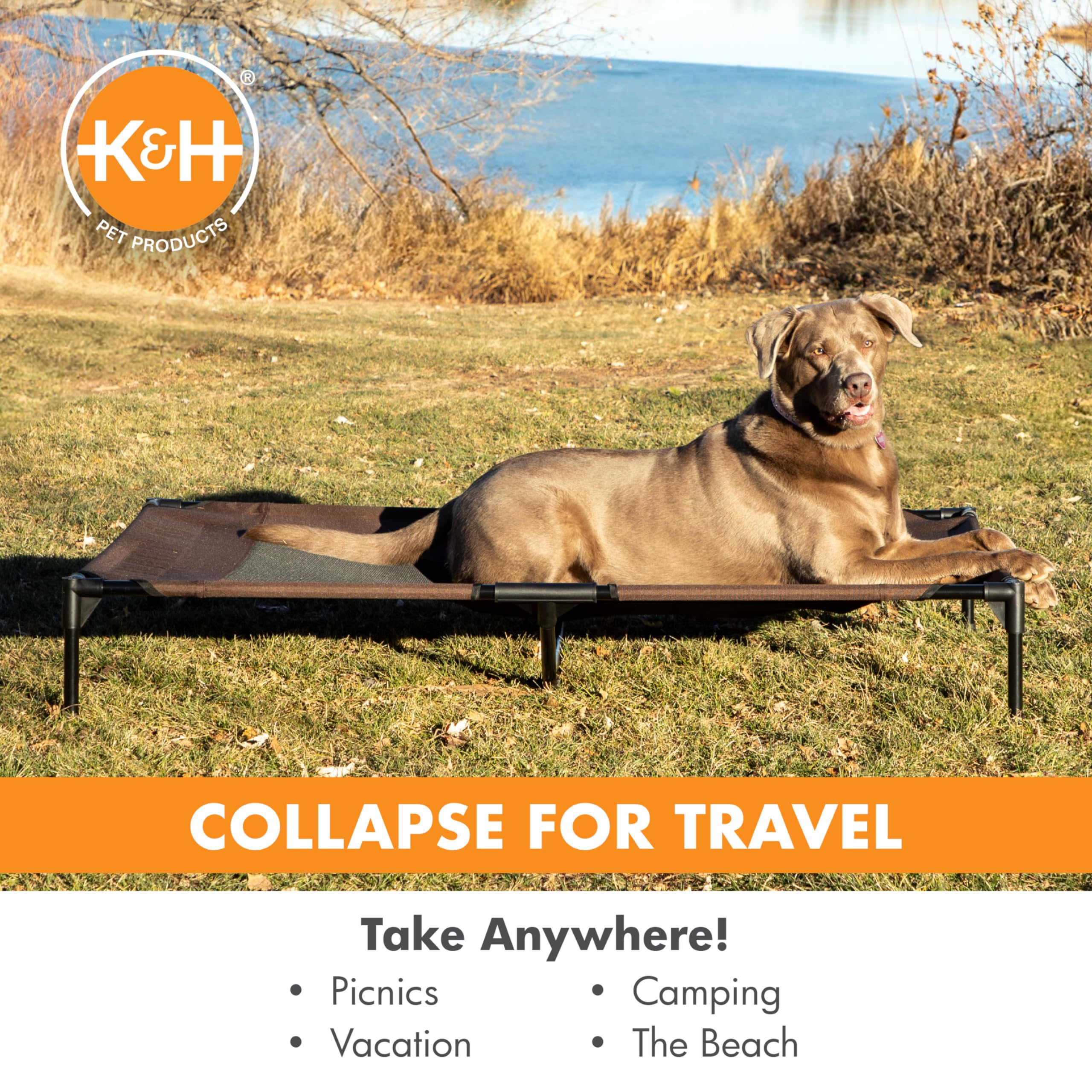 K&H Pet Products Cama elevada para Perros al Aire Libre, Cama de refrigeración elevada con Malla Transpirable Lavable para Perros XL, Cama elevada portátil para Mascotas, Cama Hamaca con Marco de