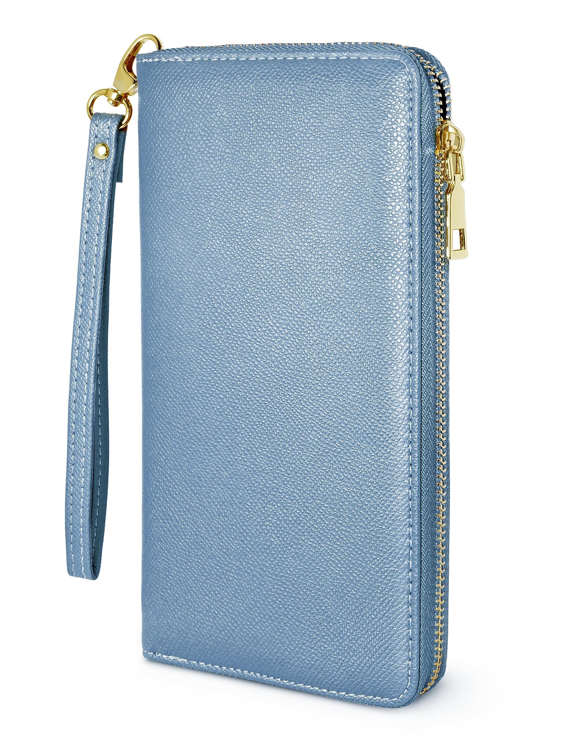 Yarnic Blue Woman Wallet Credit Card Holder Money Pockets Big Wristlet Wallet Case Coin Money Clip Organizer Purse with RFID Blocking Large Capacity