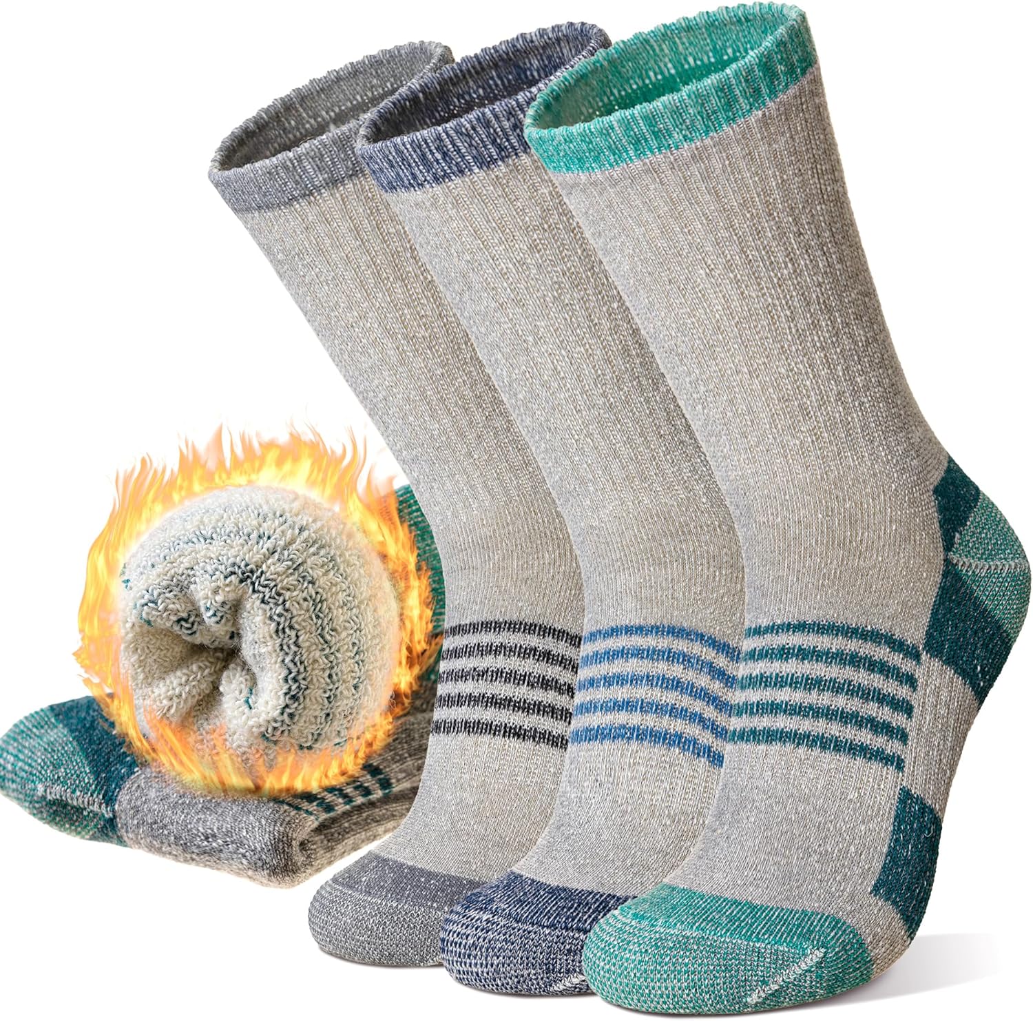 Women’s Merino Wool Hiking Socks – 3 Pair Thermal Winter Crew