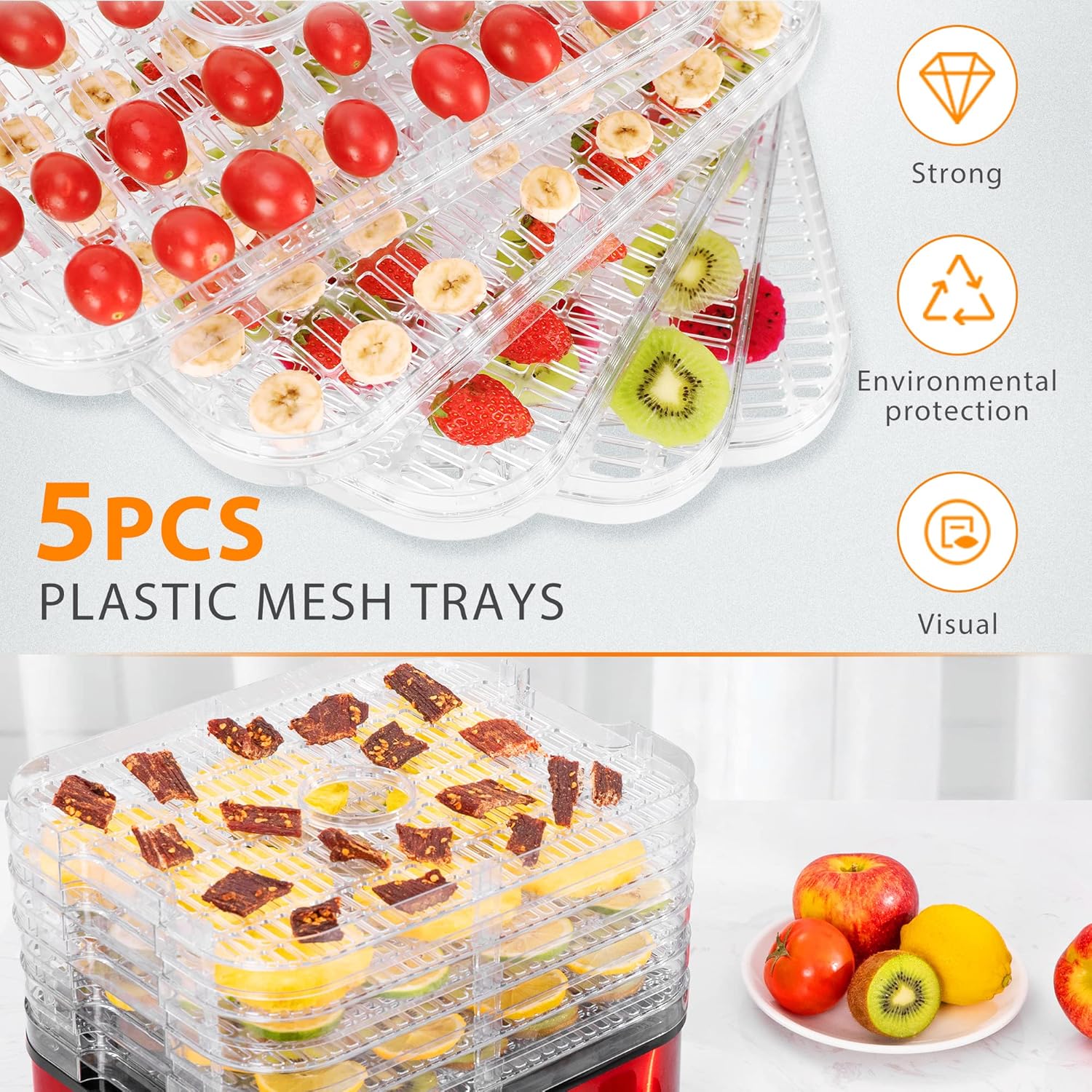 VIVOHOME Food Dehydrator Machine, 5 Trays Meat Hydrator with 48H Digital Timer and Temperature Adjustable 95-176℉ for Fruit Vegetable Beef Jerky Maker, BPA Free, Silicone Trivet Tong Included, Red