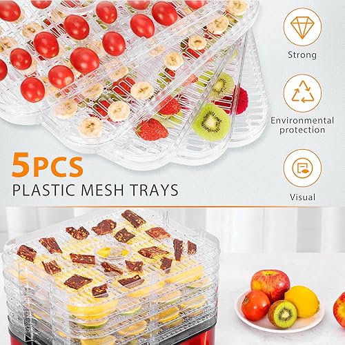 Miniatura 5 de VIVOHOME Máquina deshidratadora de alimentos, 5 bandejas para hidratar carne con temporizador digital de 48 horas y temperatura ajustable de 95 a