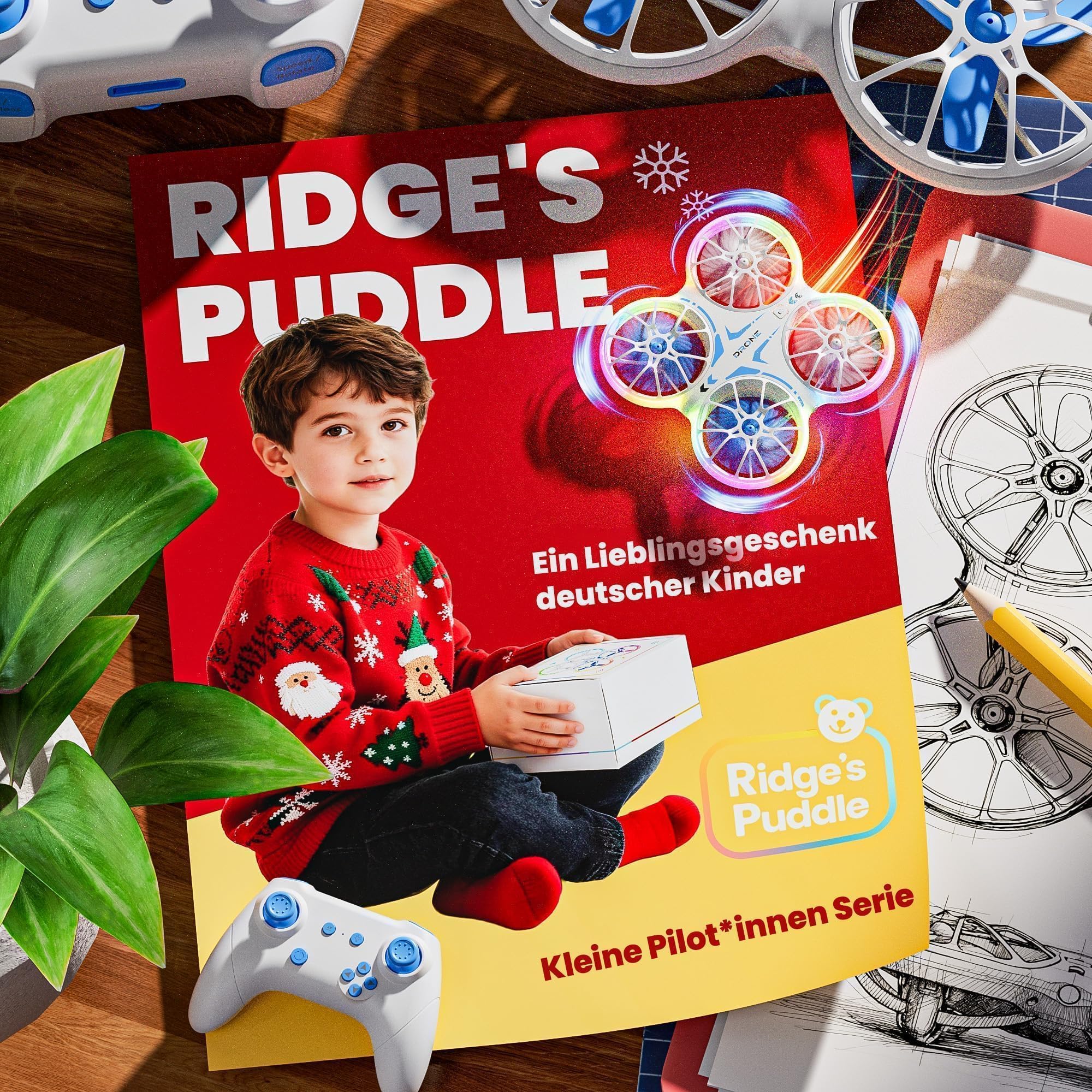 Ridge's Puddle Mini Drone Bambino Giocattolo - Droni radiocomandati giocattolo aereo telecomandato con luci LED regalo per ragazzi e ragazze