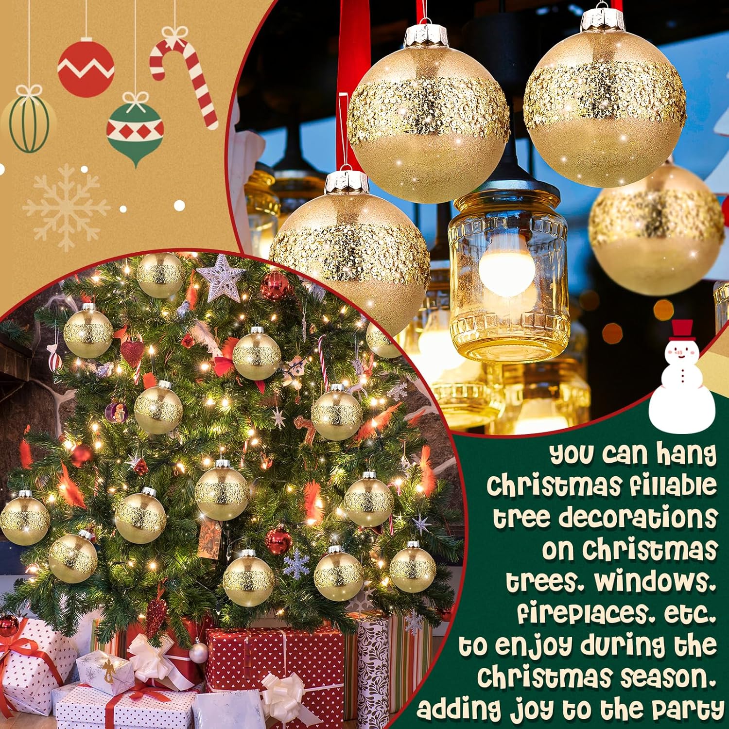 Shappy 4 Pcs 6 Inch Large Christmas Tree Balls Ornaments Plastic Decorative Hanging Ornaments Decoration for Xmas Tree Garland Wedding Party Holiday(Gold)