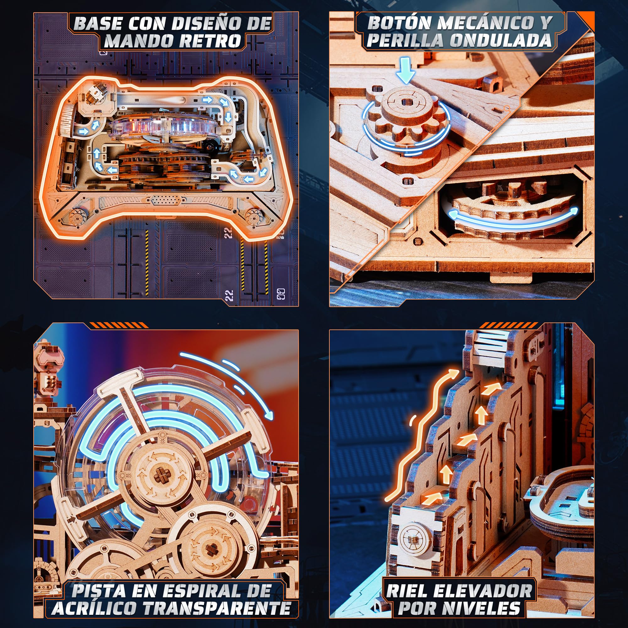 ROBOTIME Gear Ball Challenge EGC01 Puzzle 3D de Madera, Laberinto mecánico de Bola de 653 Piezas con diseño de Mando, Kit DIY para Adultos y Adolescentes 14+
