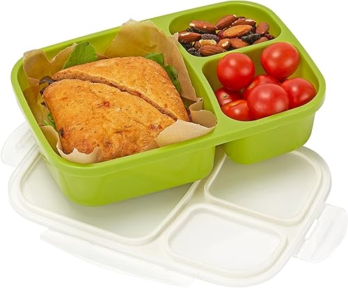 Contenedor de almacenamiento de alimentos, lonchera Bento, con 3 compartimientos herméticos, Verde