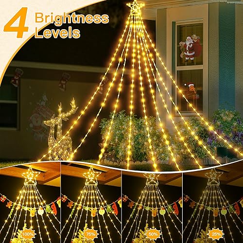 Miniatura 5 de Ollny Luces de Navidad para exteriores, 352 LED, 11.5 pies, luz blanca cálida para árbol de Navidad con control remoto enchufable, 8 modos IP67