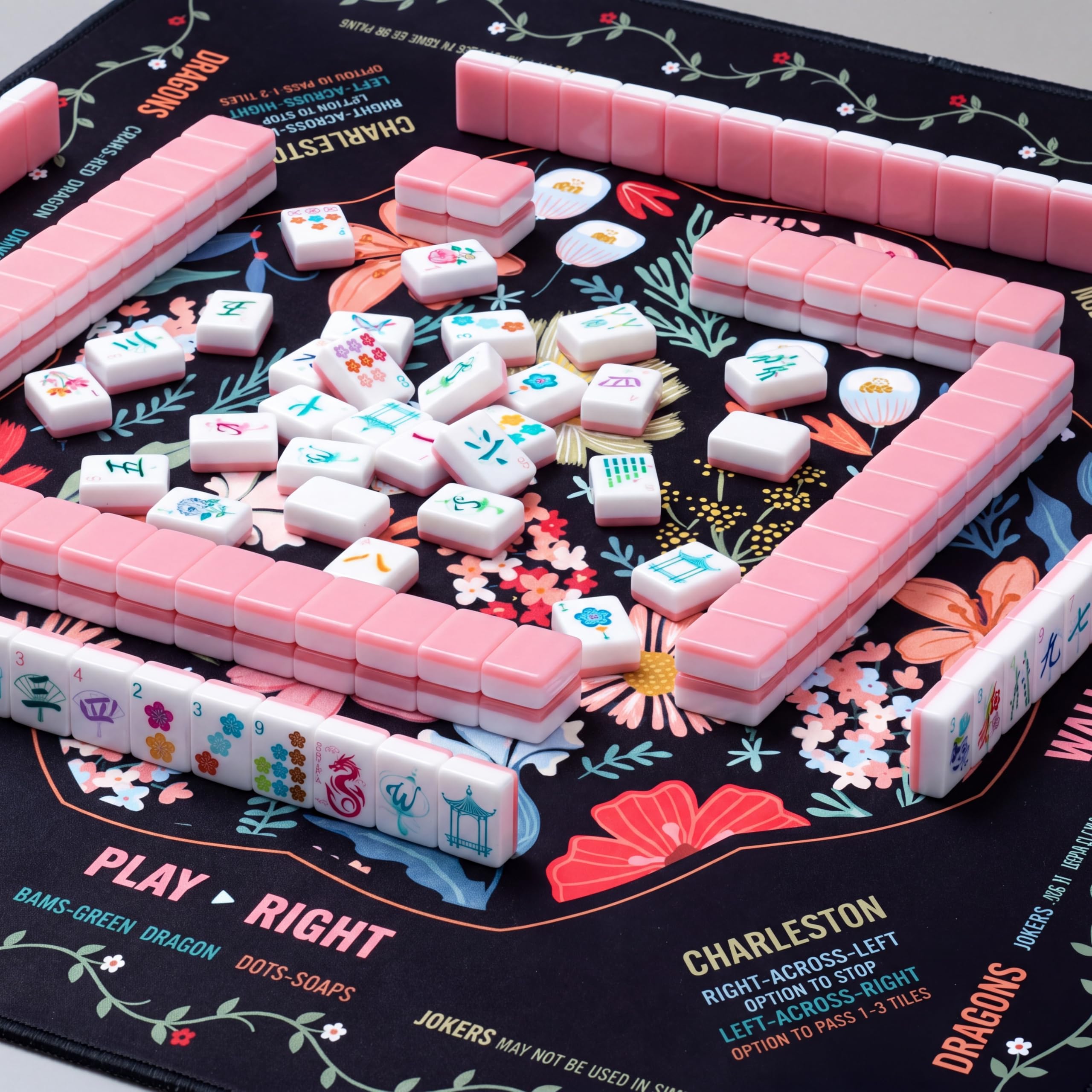 Soulchen Tapete de mahjong americano con reglas para mesa, sin arrugas, se envía enrollado, 31.5 x 31.5 pulgadas, antideslizante, reducción de ruido, con bolsa de transporte para juegos de mesa de