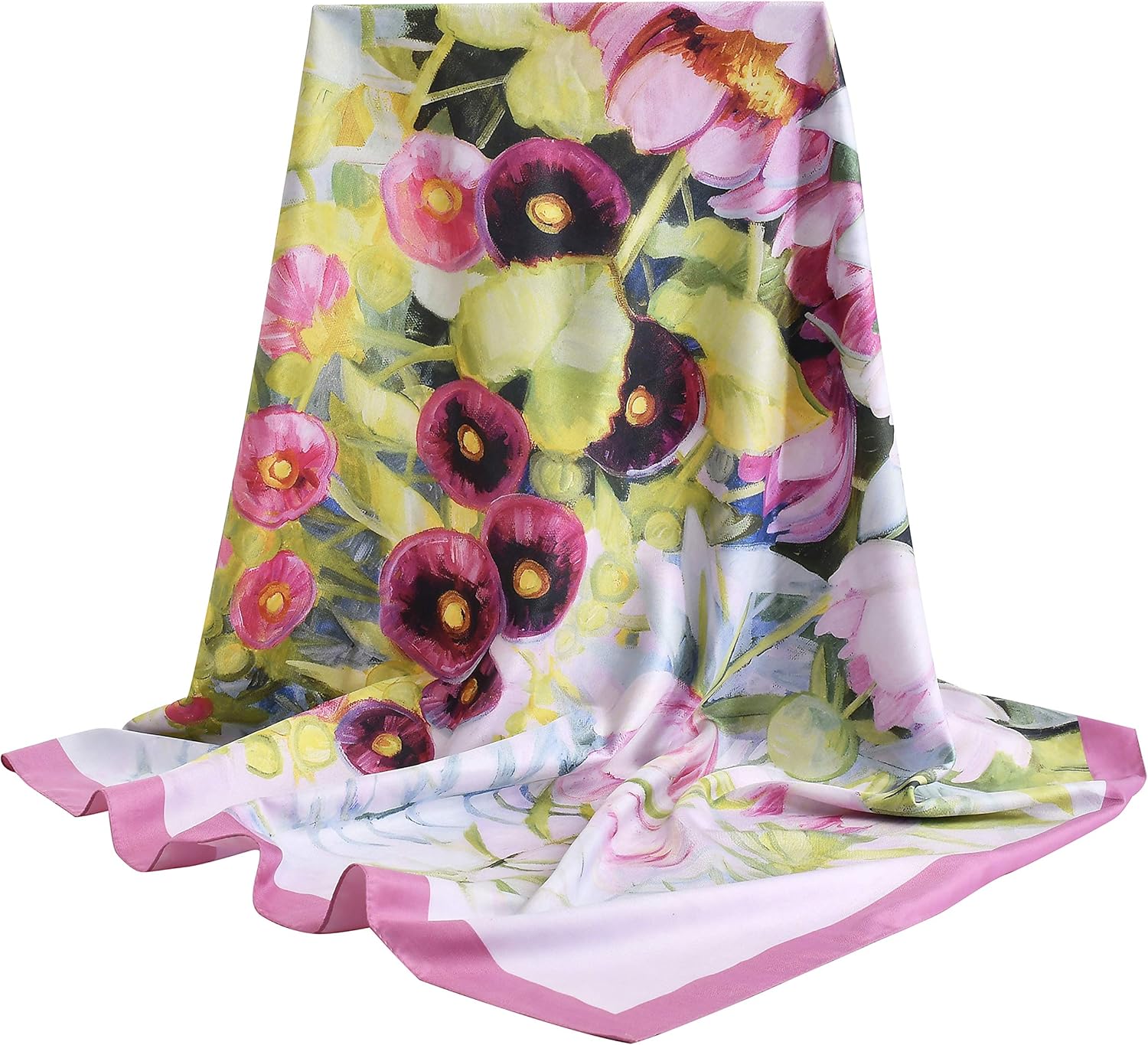 100% Mulberry Silk Scarf-Printed or Solid Color 35” Square Large Silk Hair Head Wrap Scarf With Gift Box Package