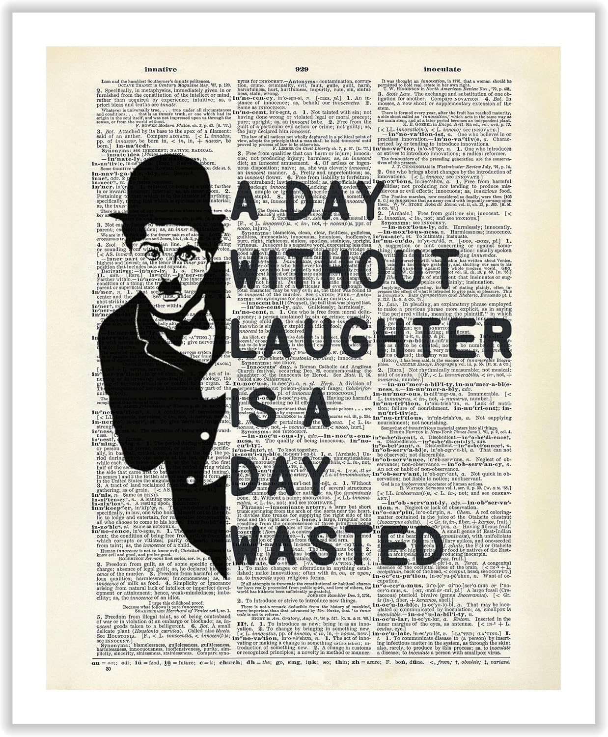 Poster Master Dictionary Canvas - Intelligence Without Ambition Print - Gift for Men & Women - Floral Mustache Art - Decor for Home or Office - 8x10 STRETCHED Canvas