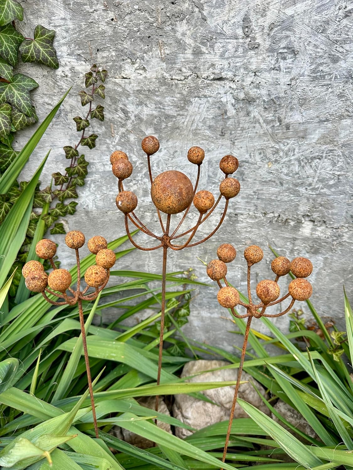 Set of 3 Rustic Metal Exotic Flowers, Handmade Garden Decor, Unique Yard Art, Outdoor Landscaping Sculpture, Rusty Metal Flower Gift