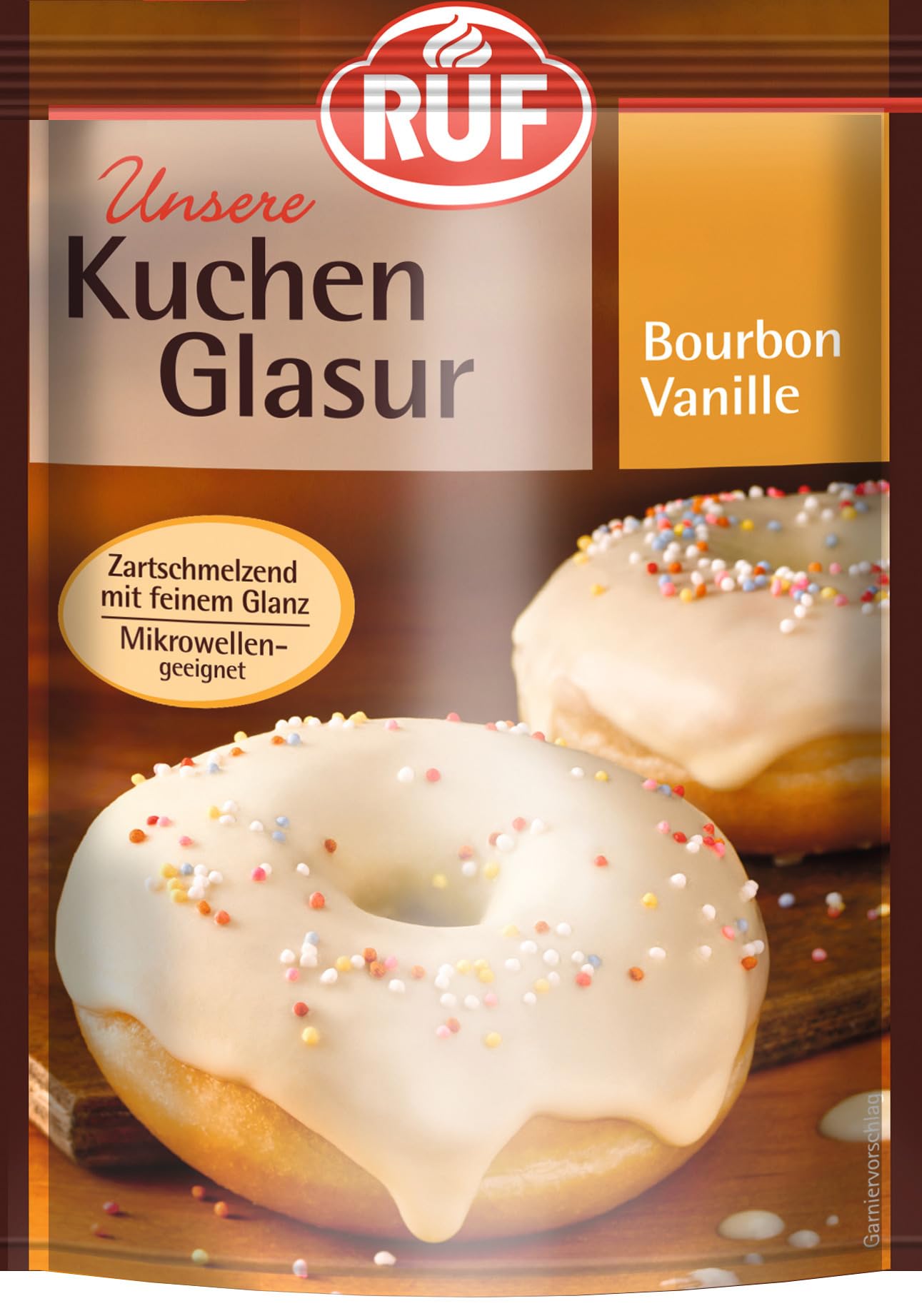 Ruf Kuchenglasur Weiß Bourbon Vanille, 100G Im Beutel, Mikrowellengeeignet, Zum Dekorieren Von Plätzchen, Muffins & Torten, Glutenfrei