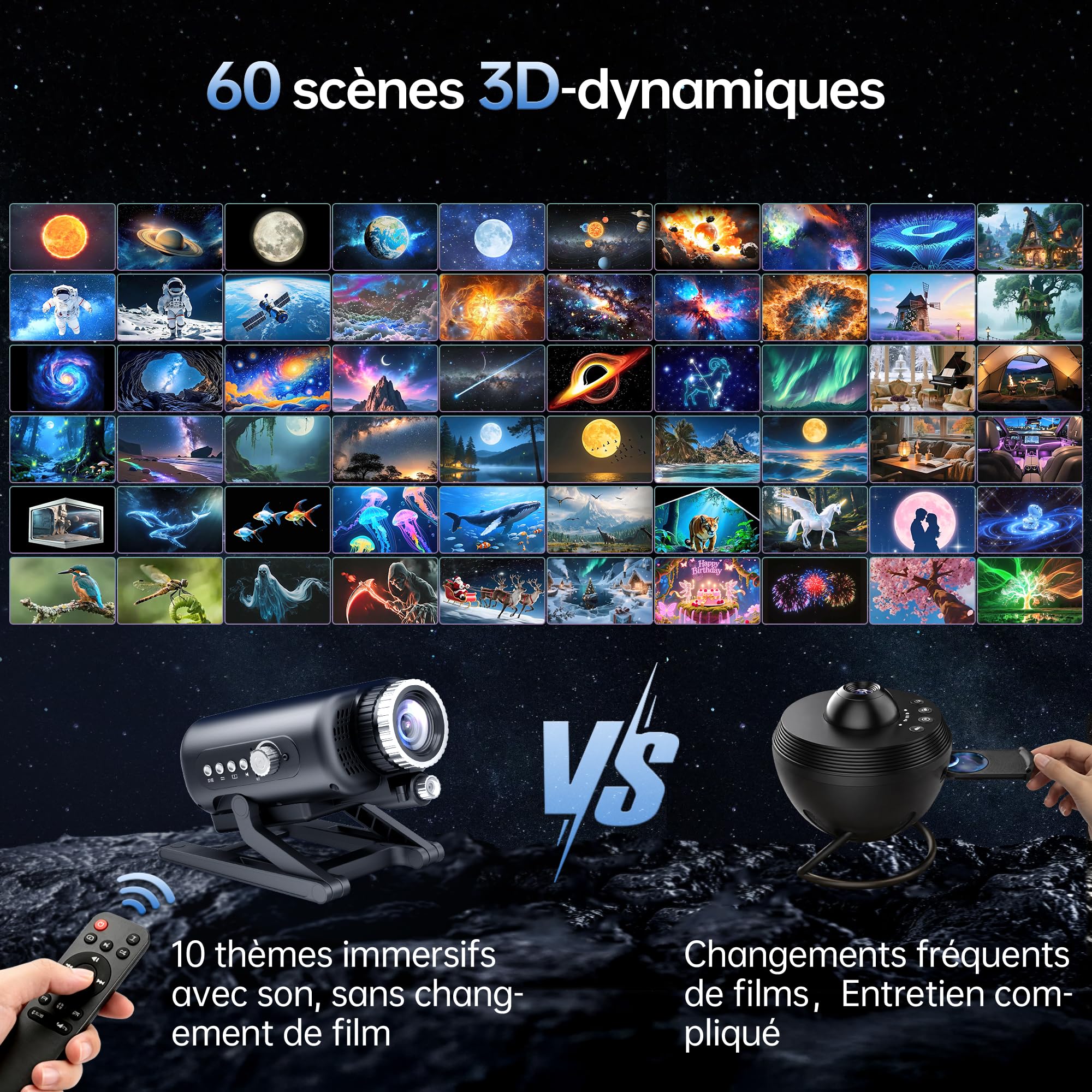 Homelist Projecteur 3D ciel étoilé avec 60 thèmes pour enfants et adultes