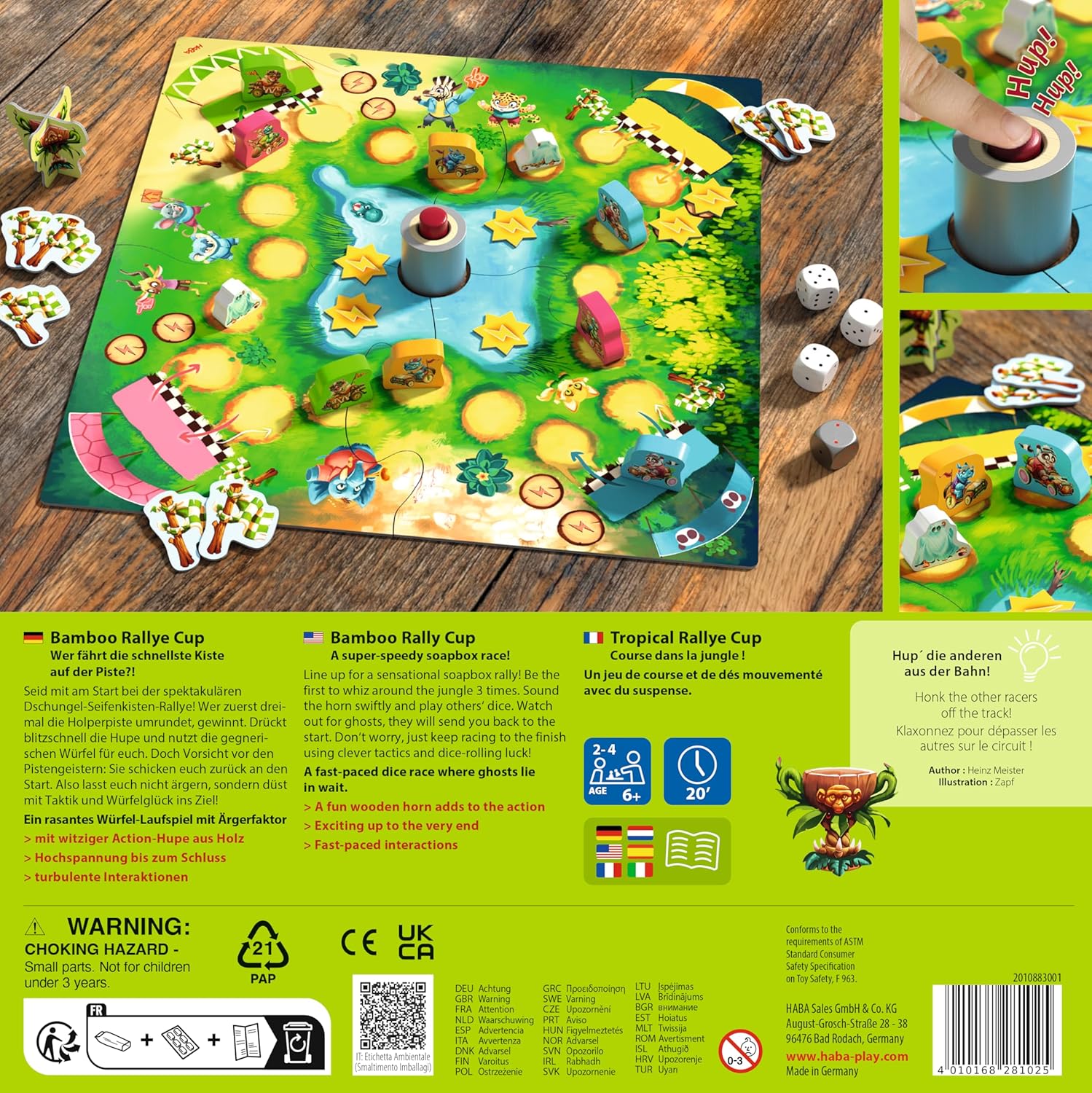 HABA Bamboo Rallye Cup - Action Dice Board Game for Children from 6 Years - with Funny Wooden Horn - Turbulent Interactions with Anger Factor - 2010883001