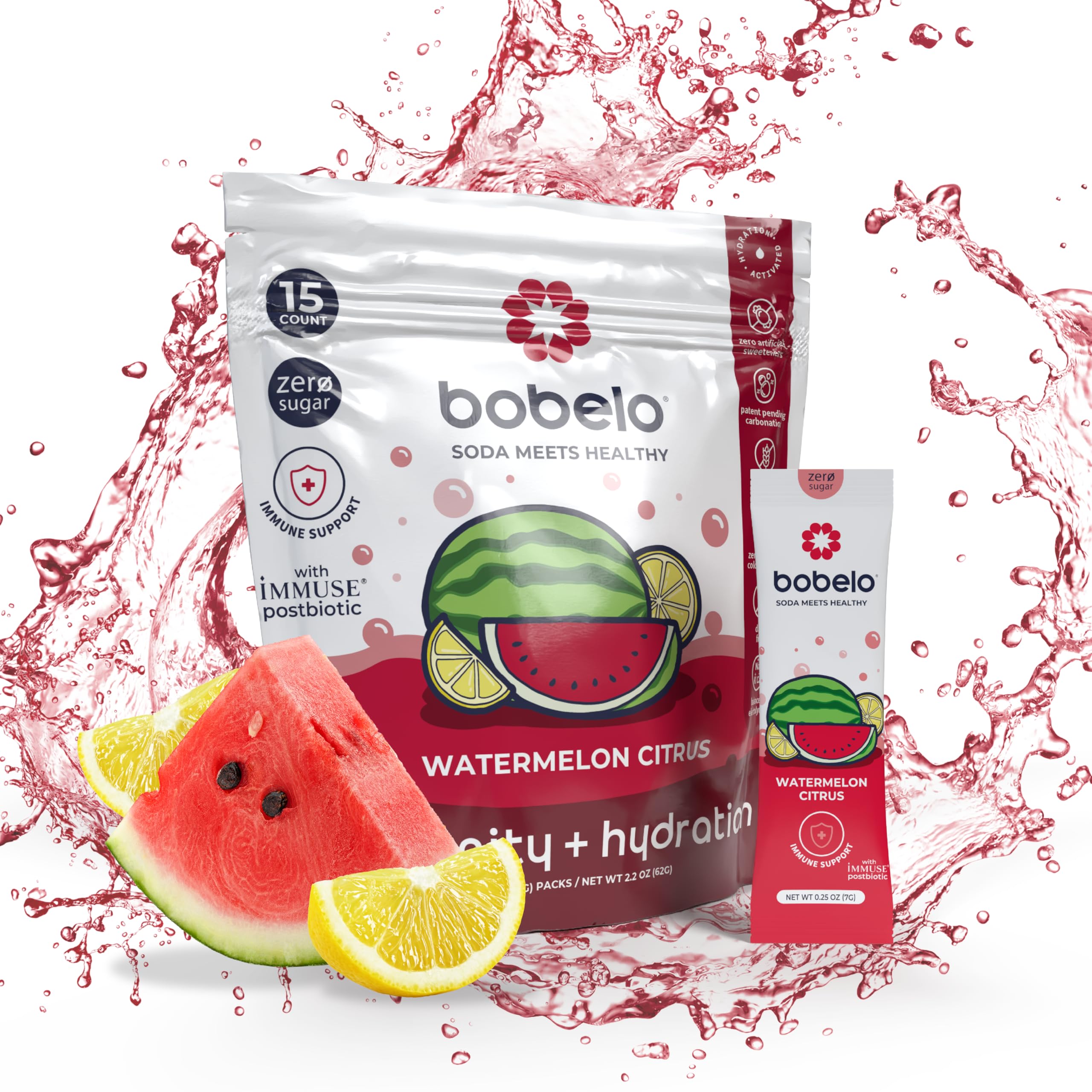 Self-Carbonating Hydration Packets - Watermelon Citrus Flavor (15ct) | Low Calorie Electrolyte Drink Mix | Keto Friendly, Sugar Free Water Enhancer | Soda Sparkling Water Alternative