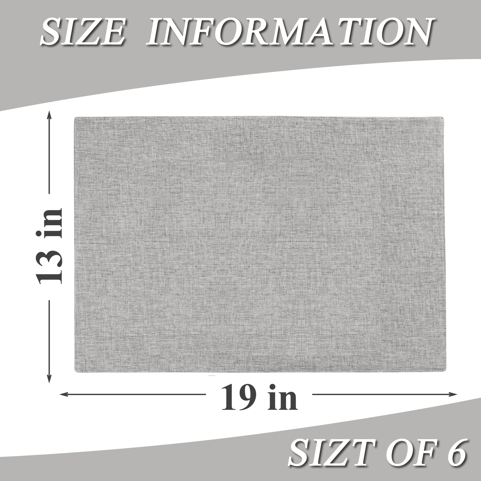 Linen Cloth Double Layers Placemats, Cotton Woven Placemats Set of 6, Kitchen Table Farmhouse Decor Heat Resistant Table Mats, Outdoor Indoor Square Fabric Place Mats Can be Washable (Light Gray)