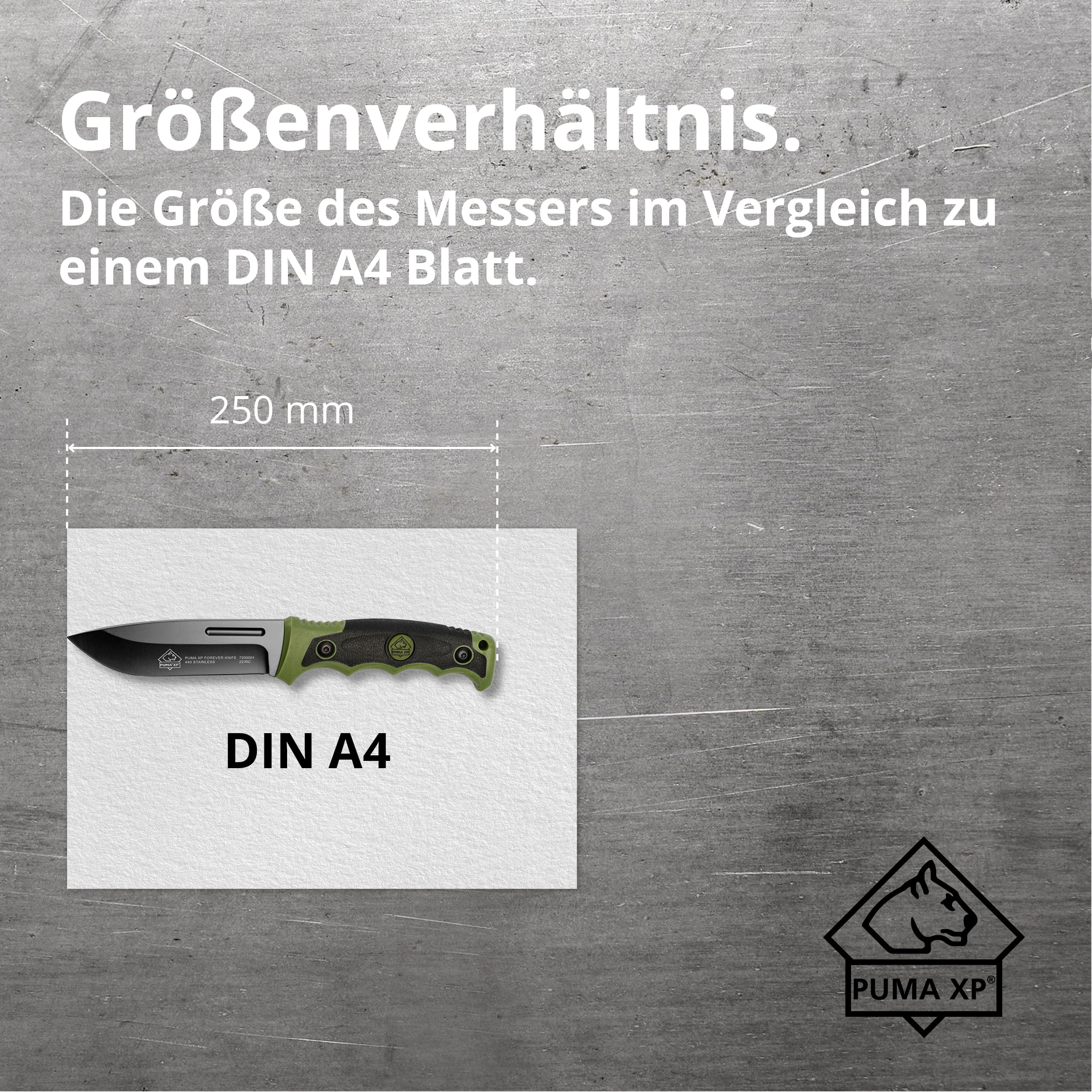 PUMA XP – Forever Knife - Feststehendes Gürtelmesser in Grün - 123mm Klinge aus 440er Stahl (55-57 HRC) - Mit robuster Kunststoffscheide - Für Outdoor, Survival, Jagd & Camping (Art.Nr.: 7205001)