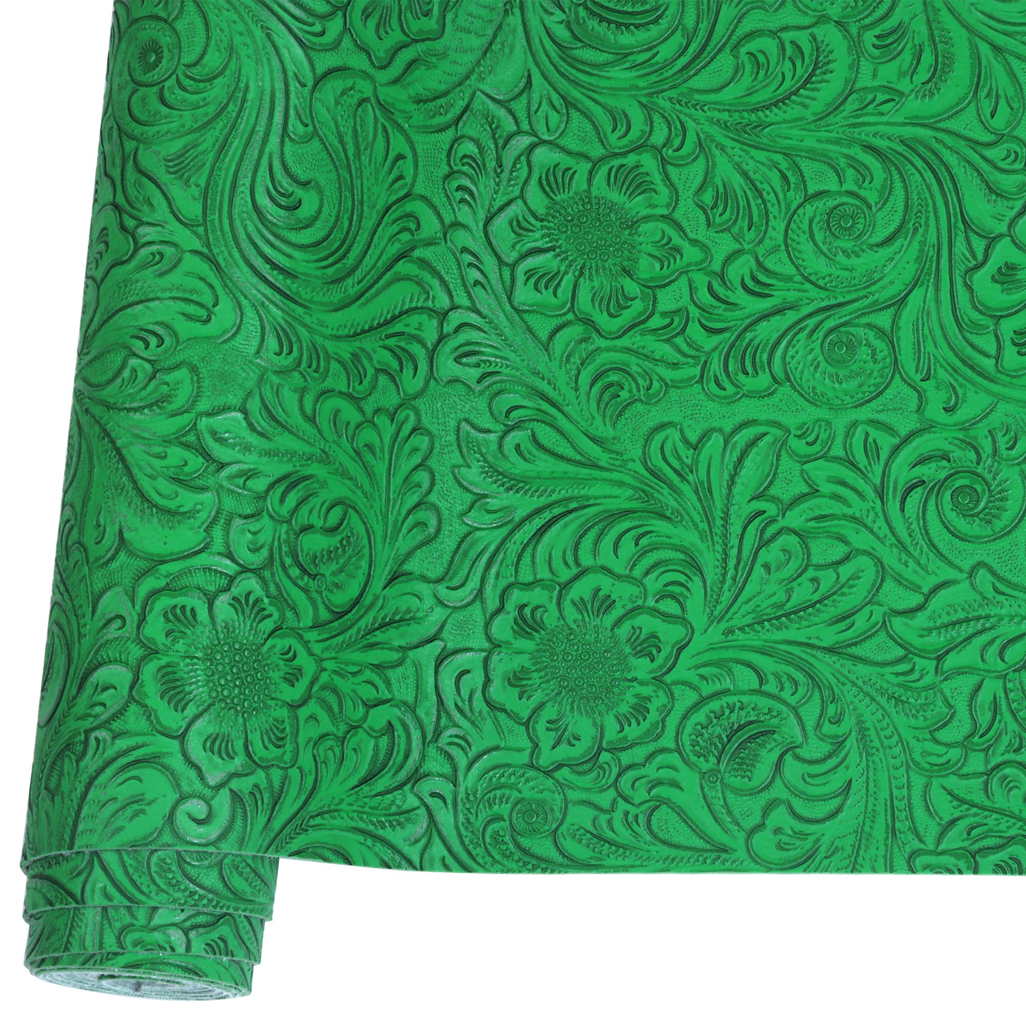 Ramya Hojas de piel sintética en relieve, tela de 30,5 x 134,6 cm, para manualidades, lazos de costura de cartera, pendientes de cuero (verde)
