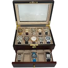 TIMELYBUYS 20 قطعة من صندوق عرض ساعة رجالي من خشب الجوز الأبنوس، مجموعة صندوق مجوهرات، غطاء زجاجي للتخزين، هدية عيد الأب