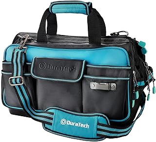 DURATECH Bolsa de ferramentas 43 x 29 x 30 cm, bolsa de ferramentas com carga máxima 30 kg, encosto rígido resistente à água, alça larga ajustável para o ombro, fecho de correr flexível