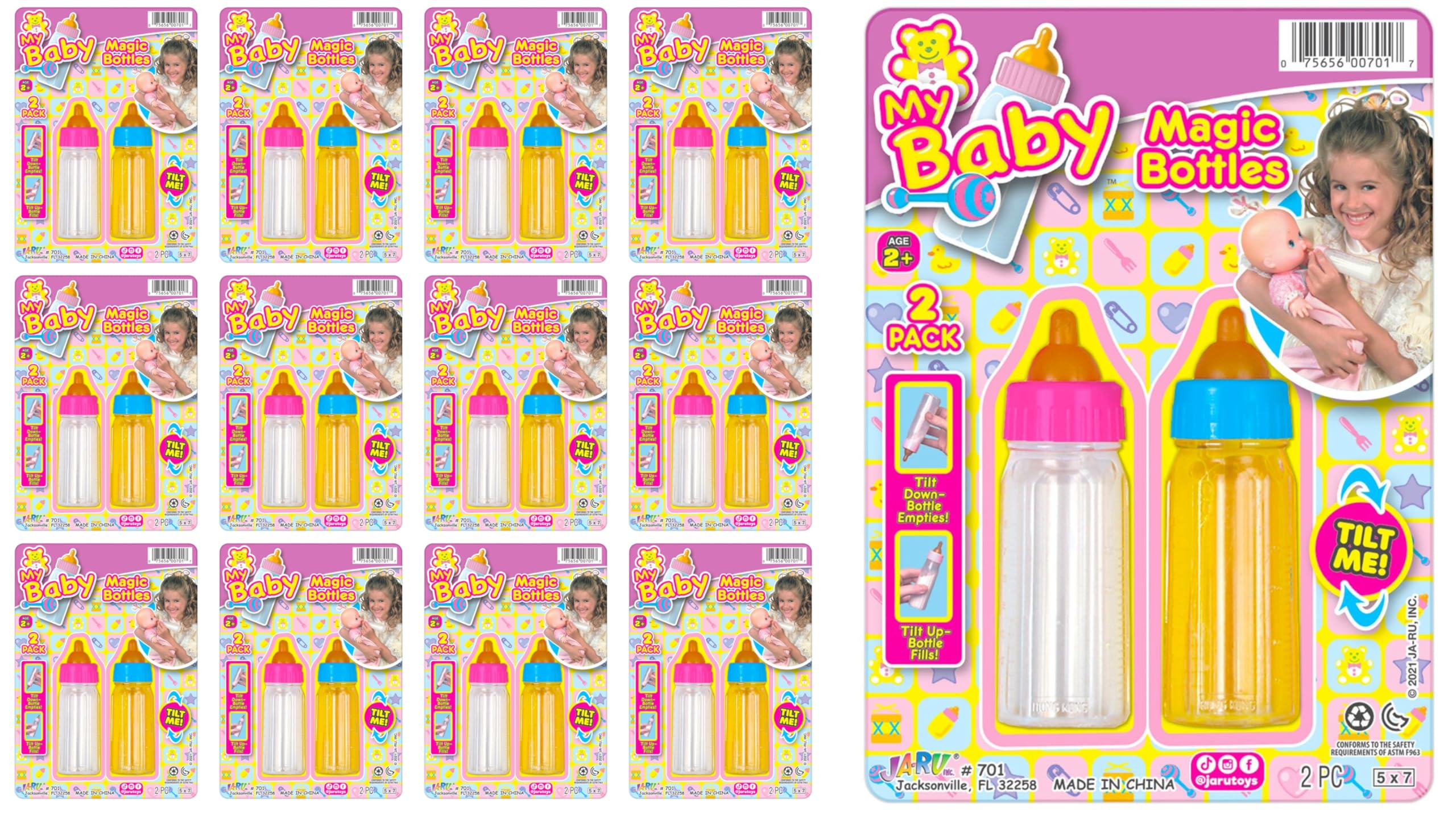 JA-RU Magic Baby Doll Bottles with Disappearing Milk & Juice (12 Toddler Play Set) 2 Bottles Each Set. Fun Baby Doll Accessories. Interactive Toy for Girls. 701-12s