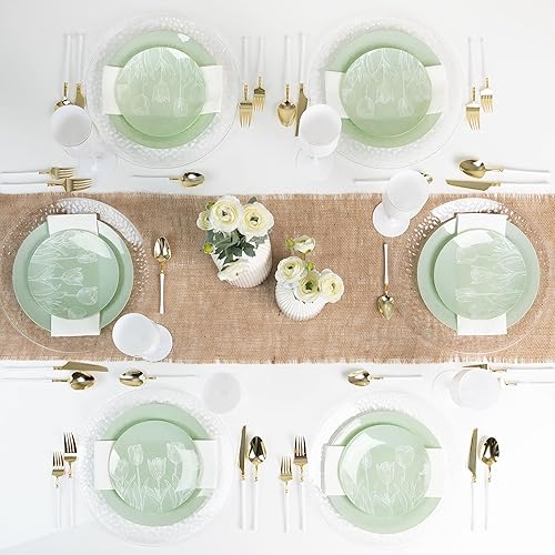 Miniatura 3 de PLASTICPRO Juego de 64 elegantes platos desechables de plástico que incluye 32 platos llanos y 32 platos de ensalada, platos de fiesta resistentes y