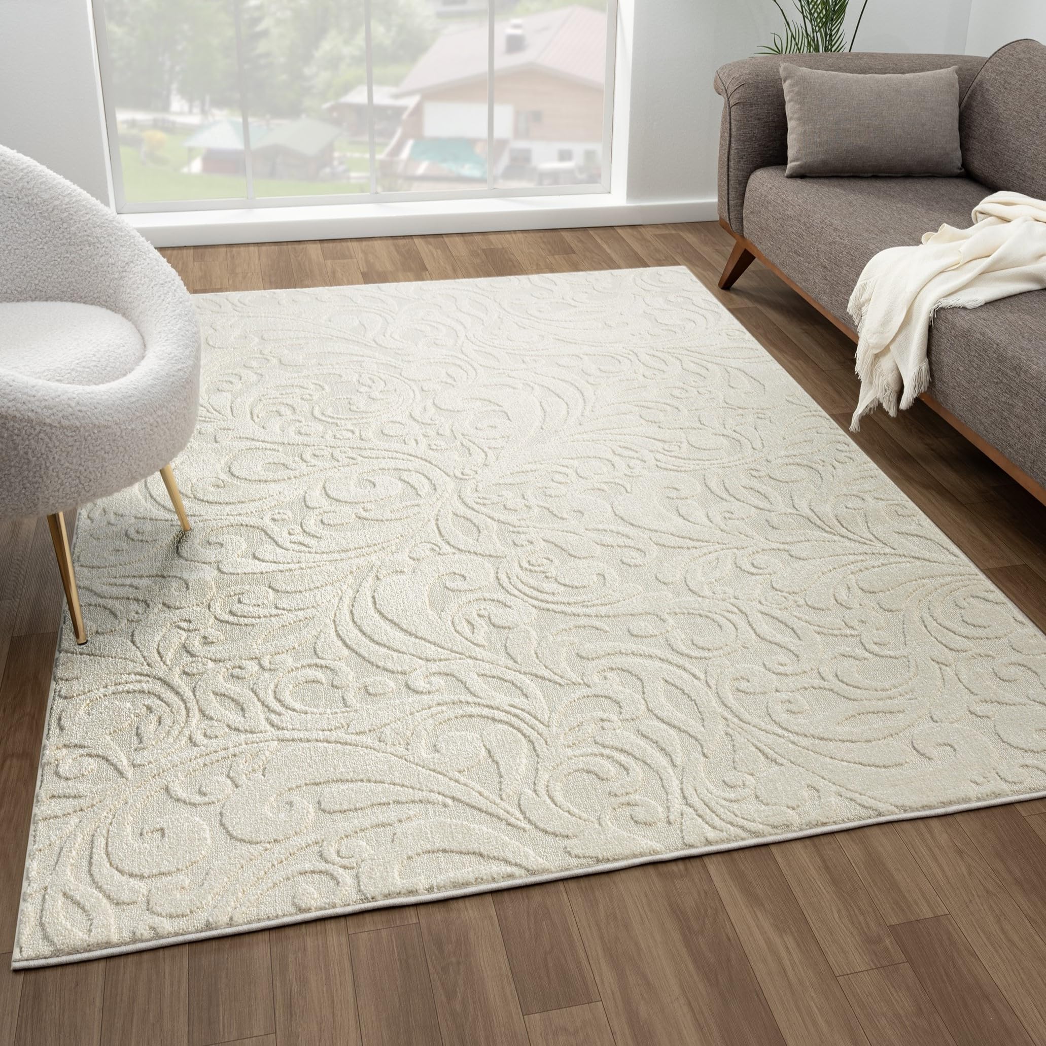 LUXE WEAVERS Grayson Collection 5808 Cream 4x5 Botanical Area Rug