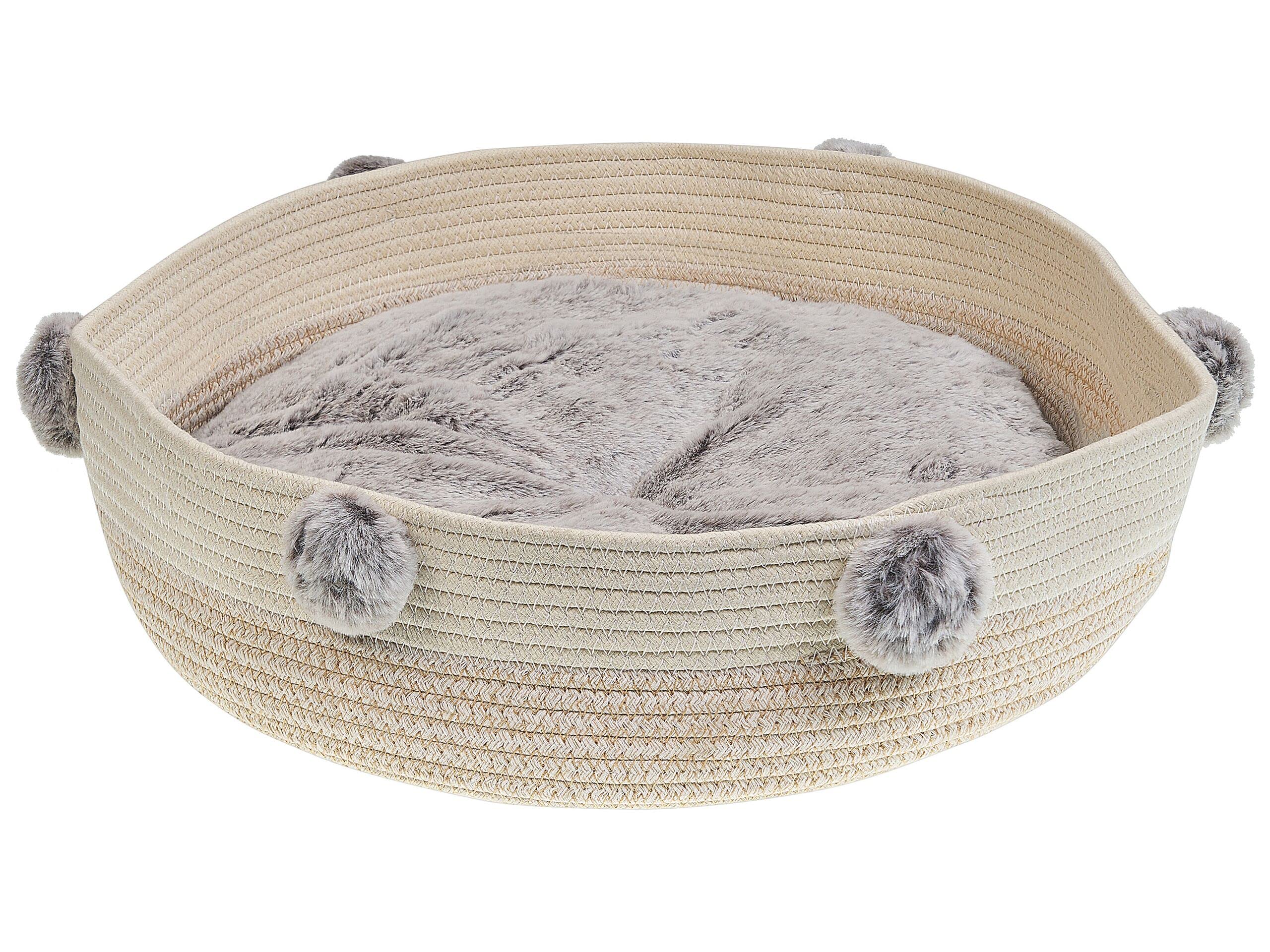 Beliani Cama para Perro de algodón Beige Claro Blanco 44 cm Mascota Gato Asas Ortaca